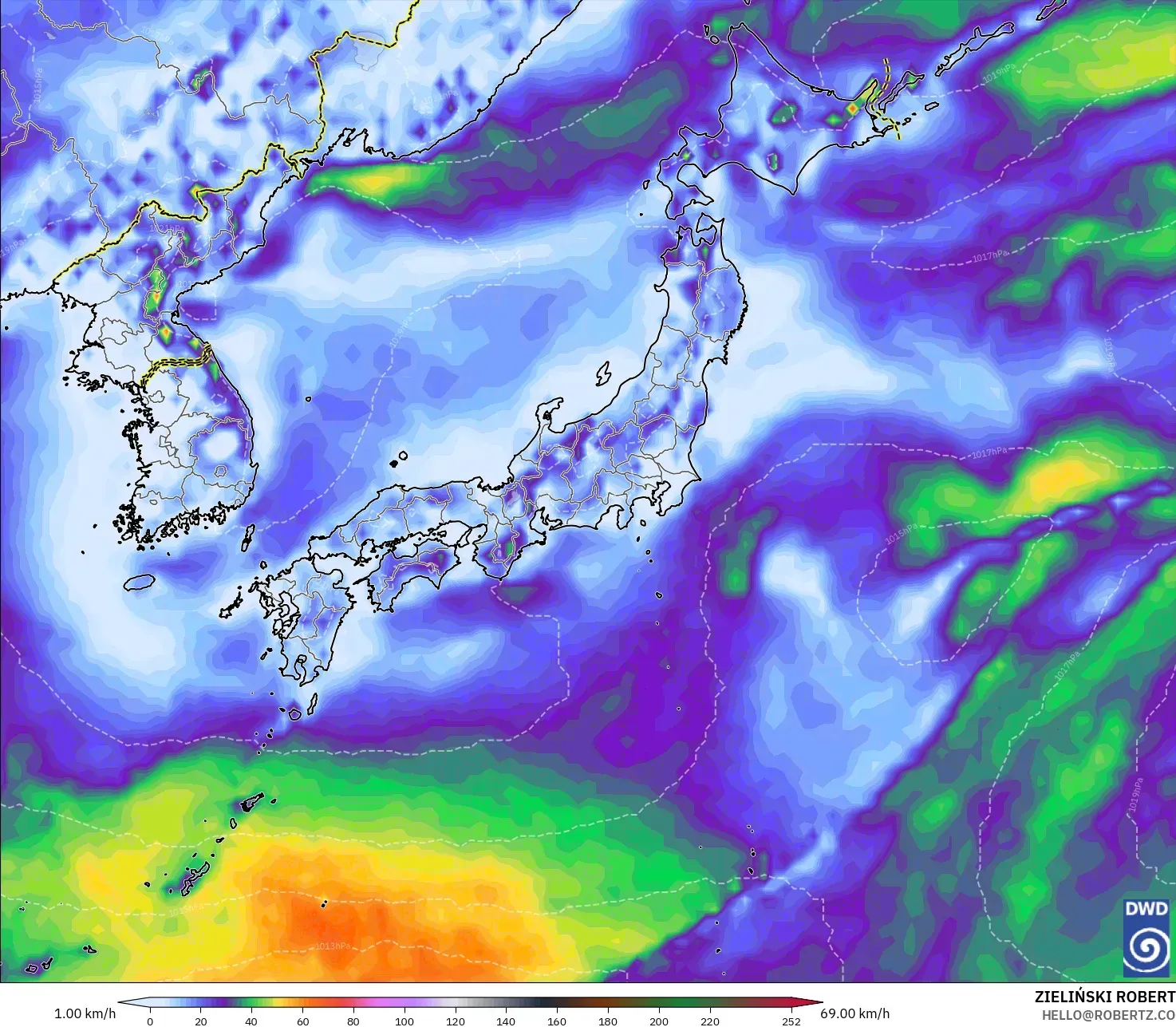 ICON modelo - Japón, Ráfagas de Viento Máximas