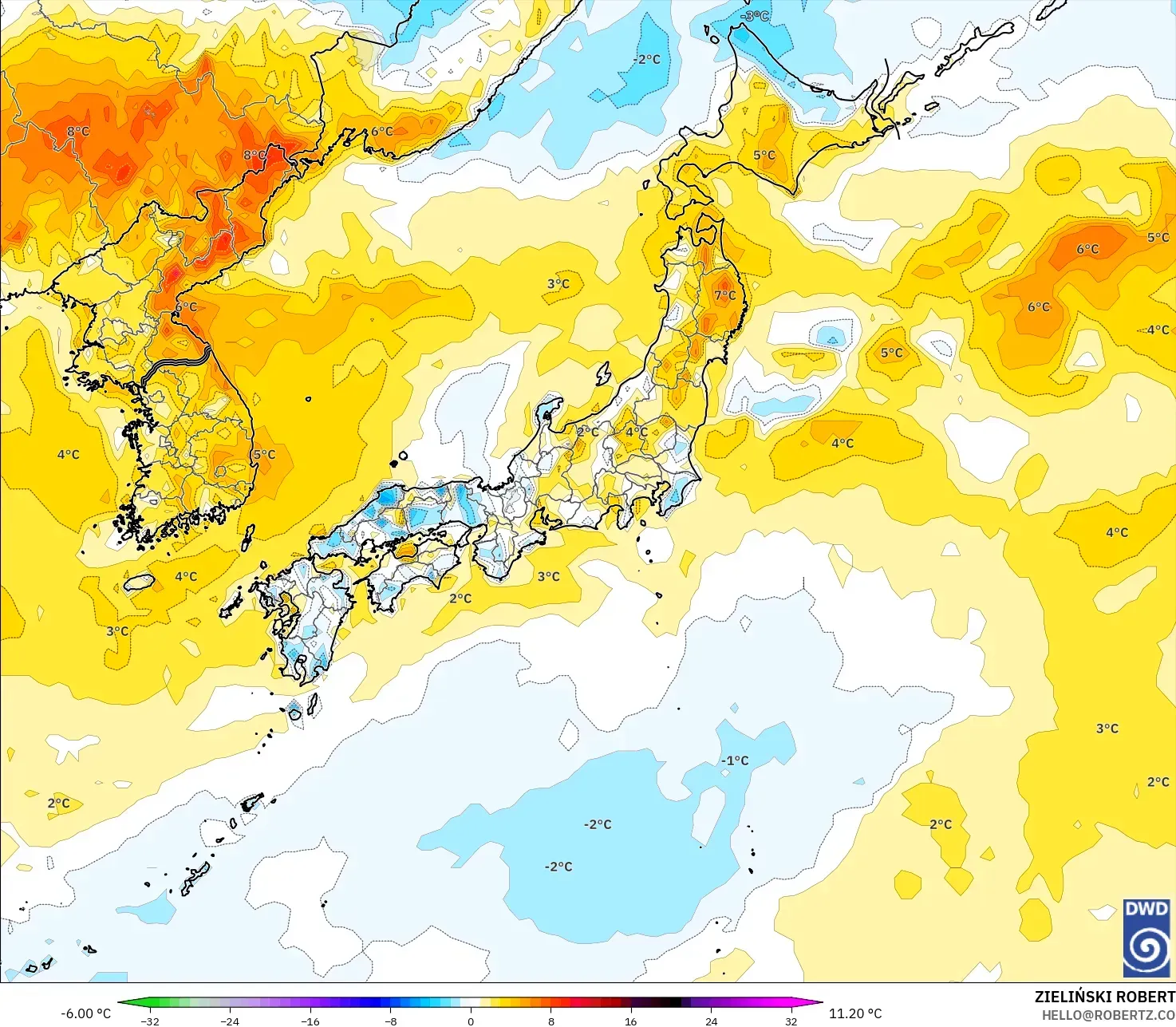 ICON modelo - Japón, Anomalía de temperatura a 2 m