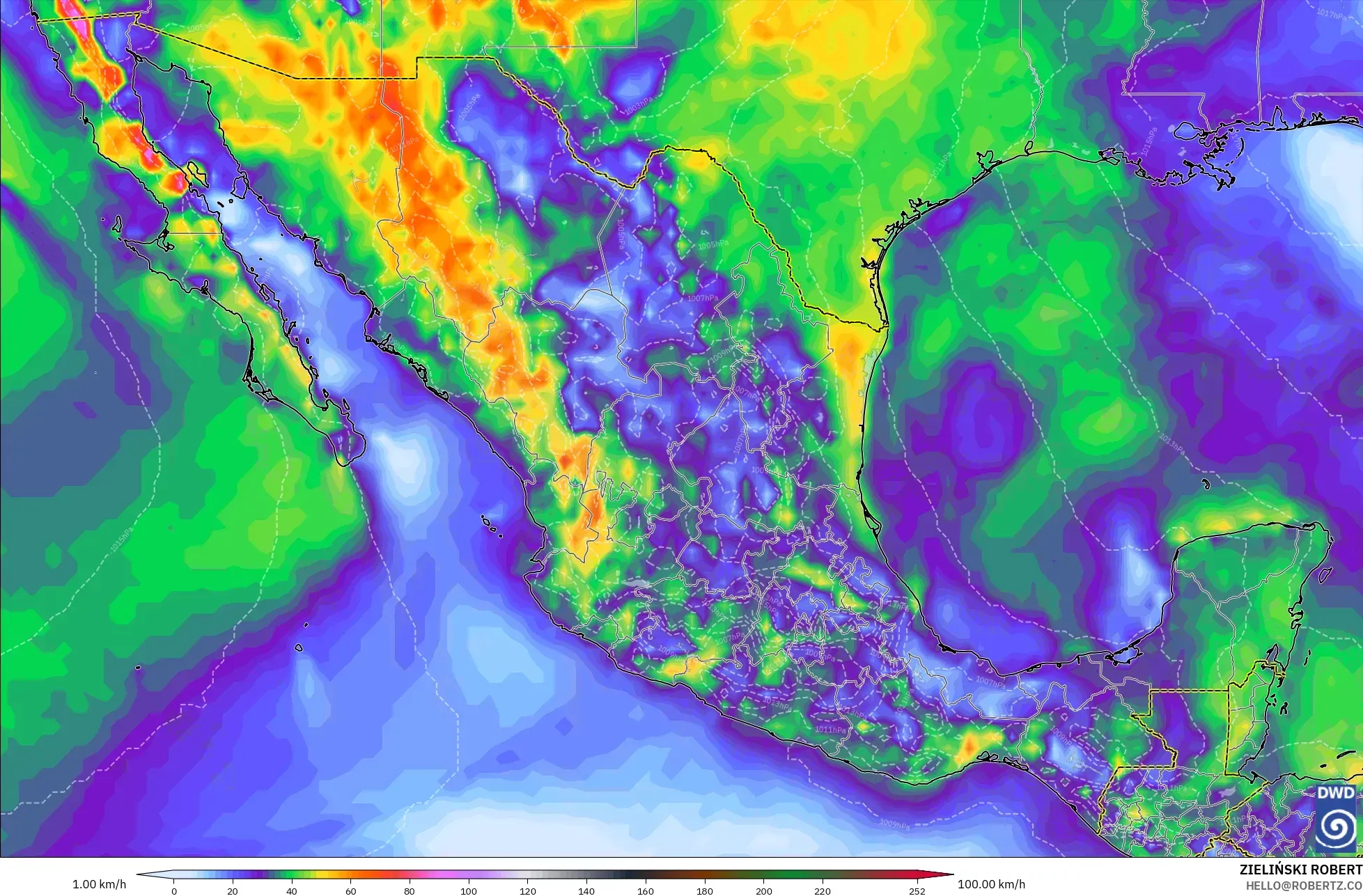 ICON modelo - México, Ráfagas de Viento Máximas