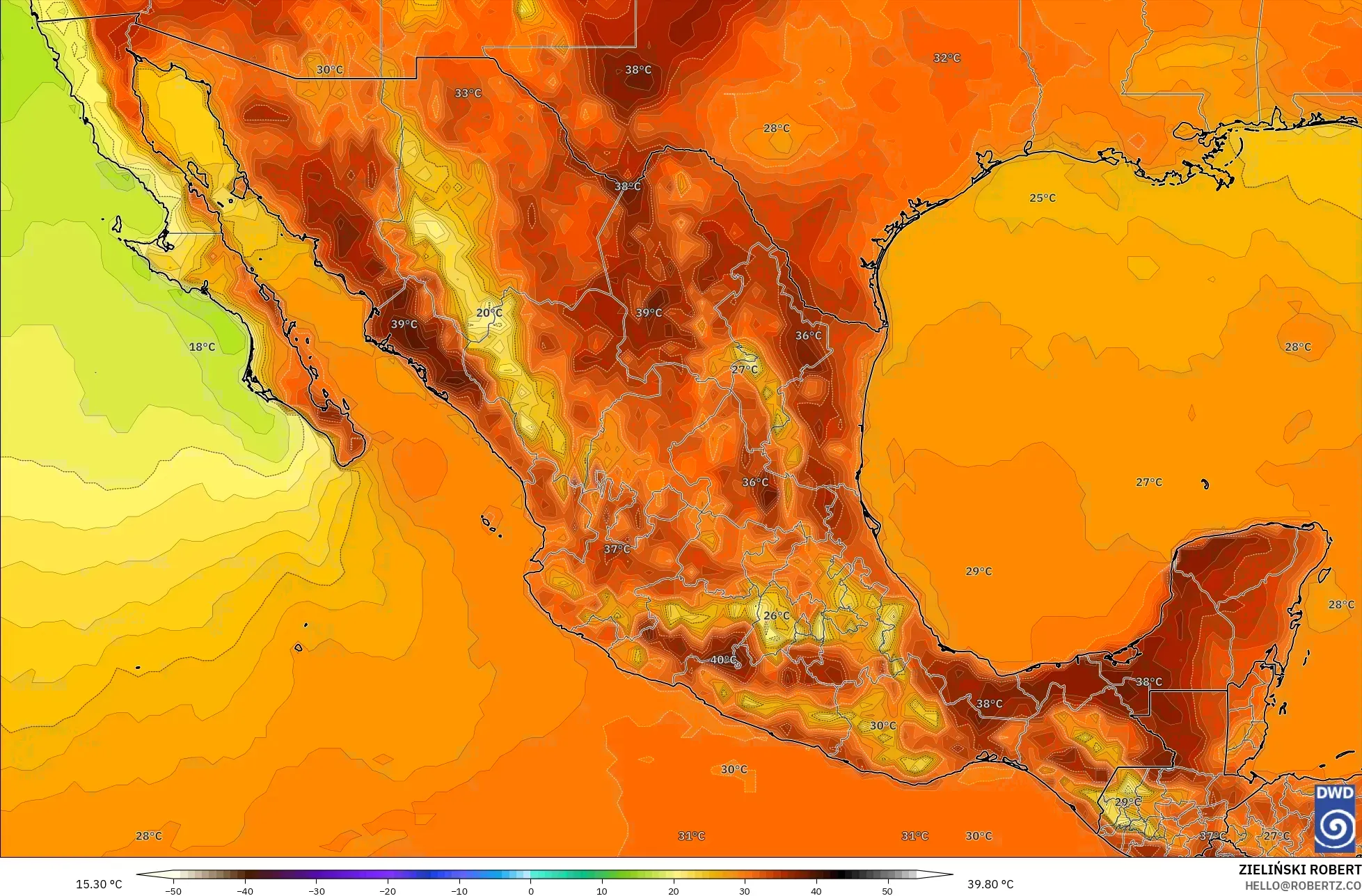 ICON modelo - México, Temperatura a 2 m
