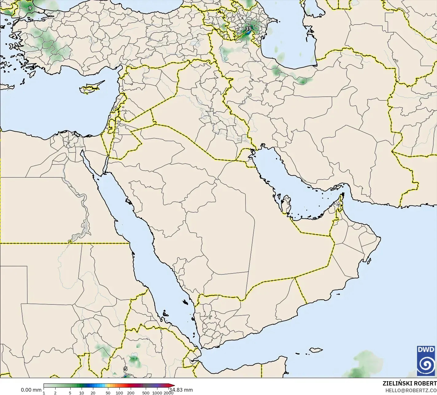 ICON modelo - Oriente Medio, Acumulación de precipitación