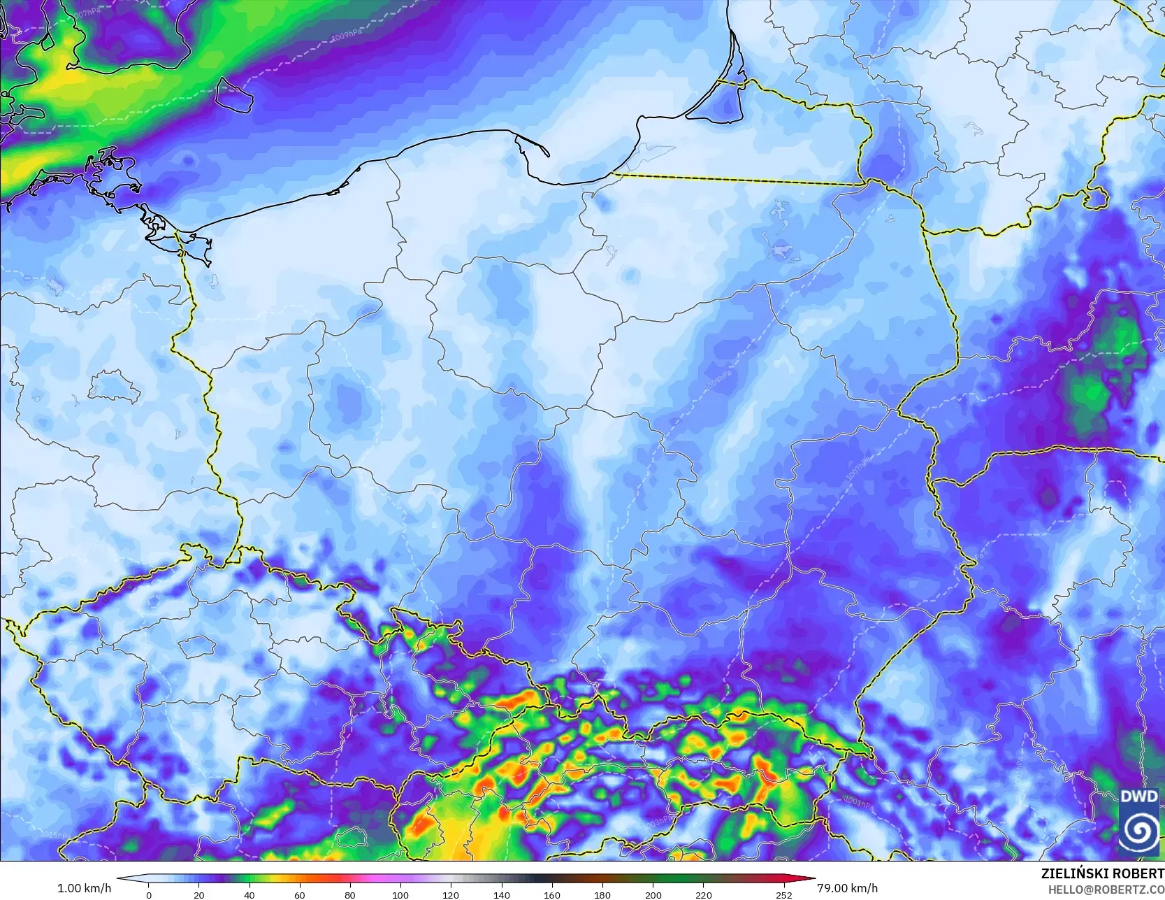 ICON modelo - Polonia, Ráfagas de Viento Máximas