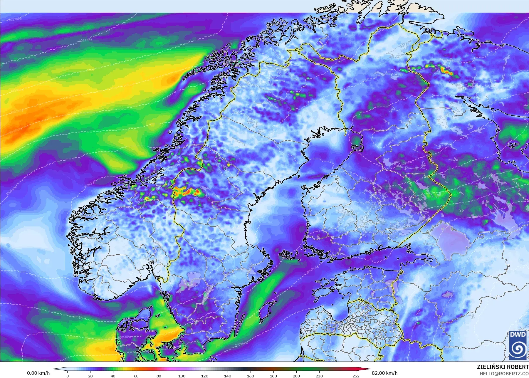 ICON modelo - Escandinavia, Ráfagas de viento