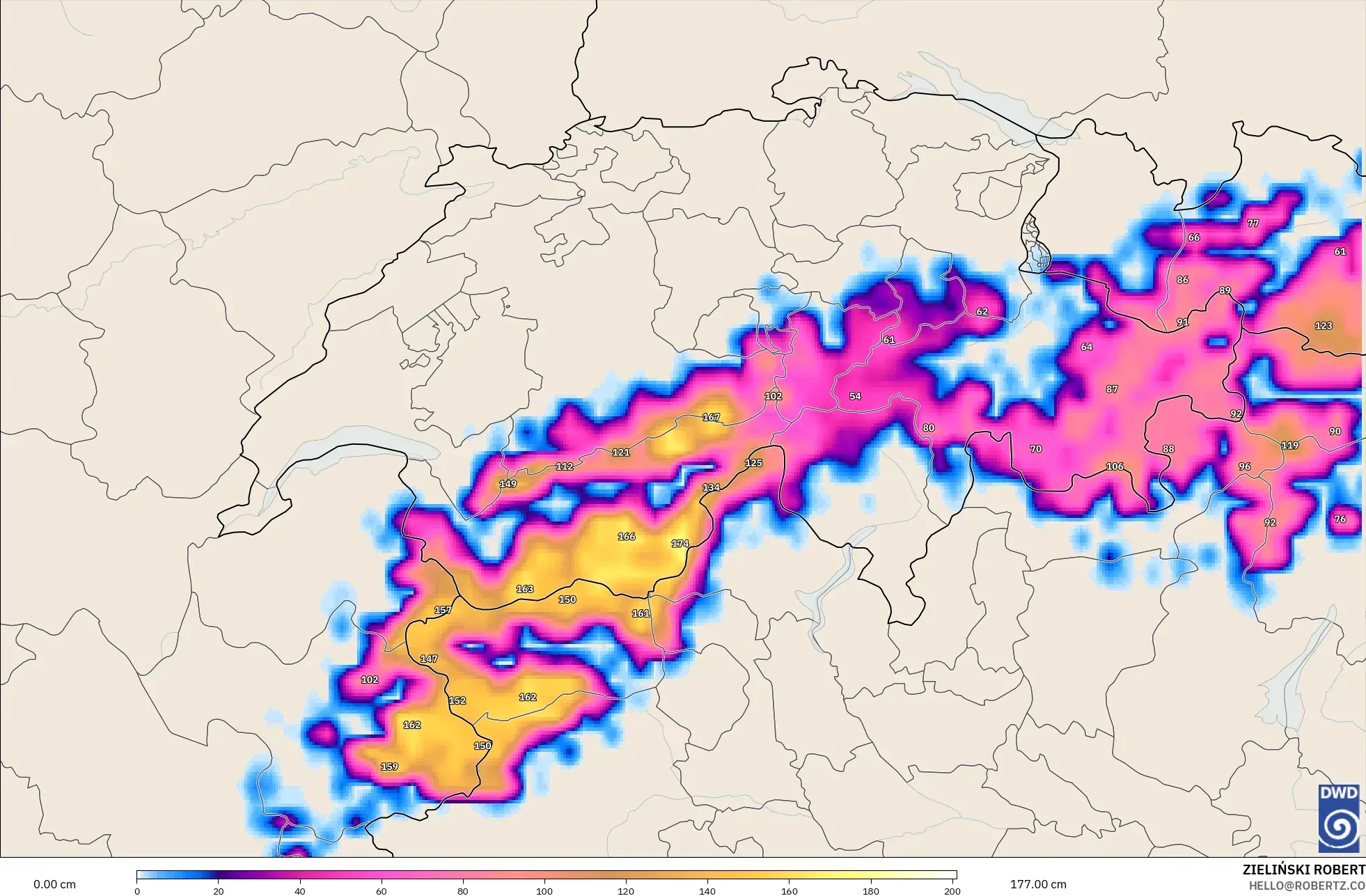 ICON modelo - Suiza, Profundidad de nieve