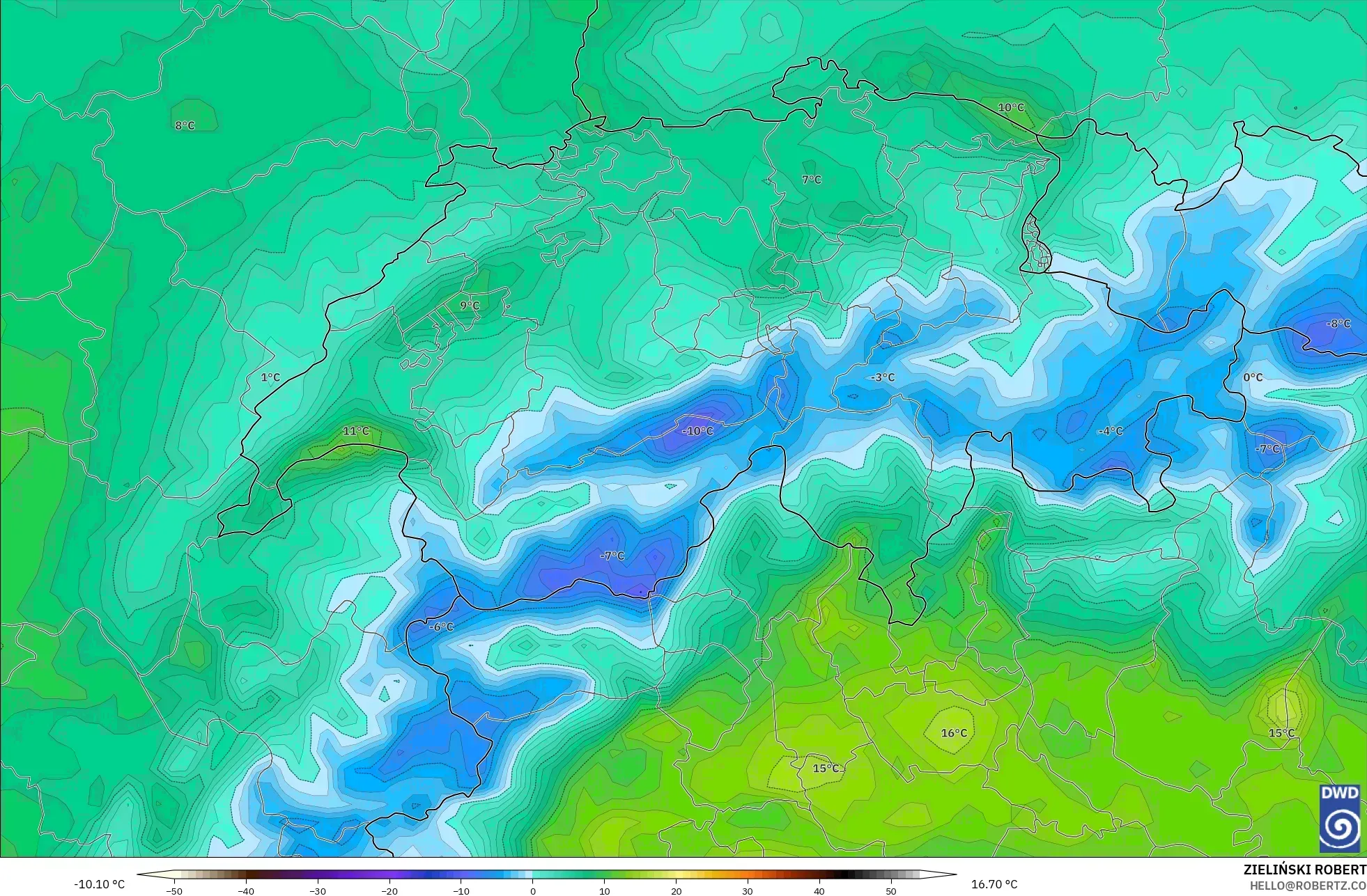 ICON modelo - Suiza, Temperatura a 2 m