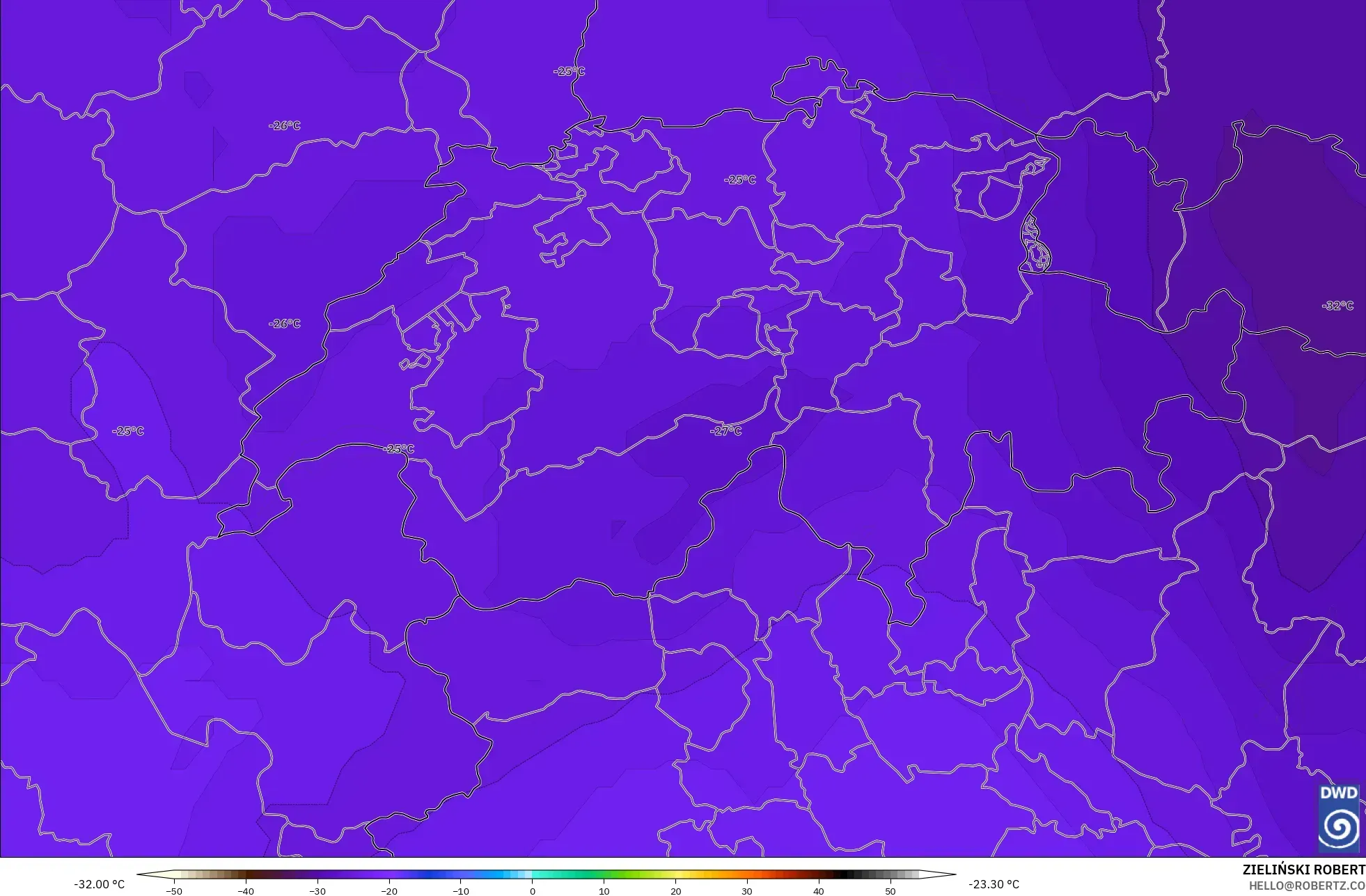 ICON modelo - Suiza, Temperatura a 500 hPa