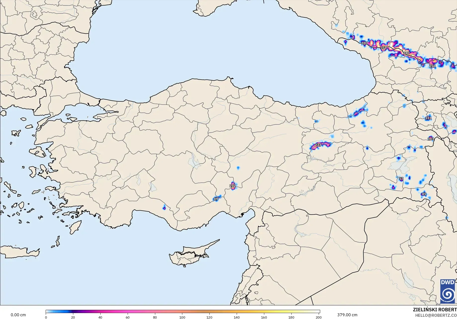 ICON modelo - Turquía, Profundidad de nieve