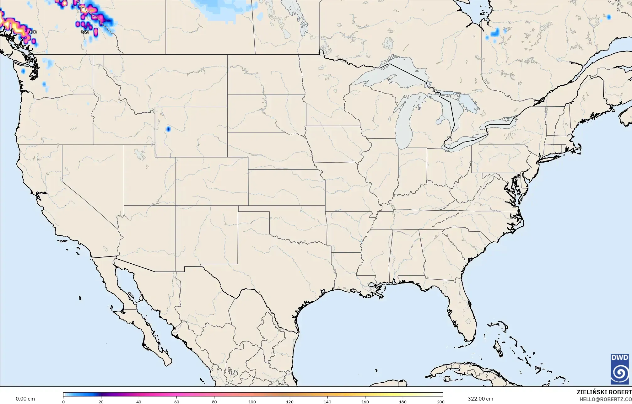 ICON modelo - Estados Unidos, Profundidad de nieve