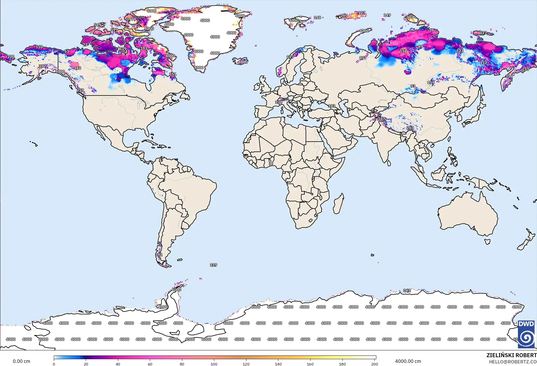 ICON modelo - Mundo, Profundidad de nieve