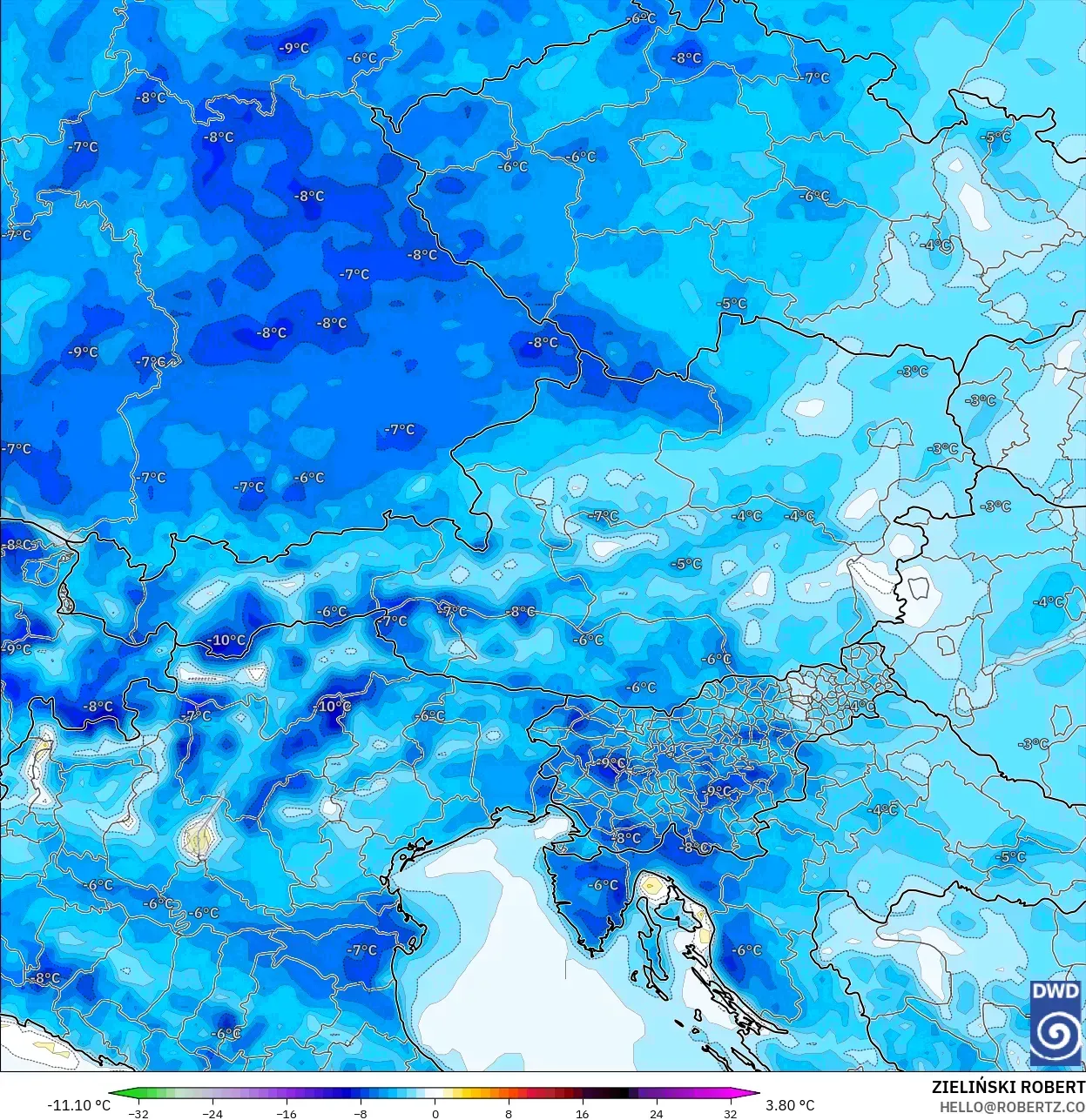 ICON modelo - Austria, Anomalía de temperatura a 2 m