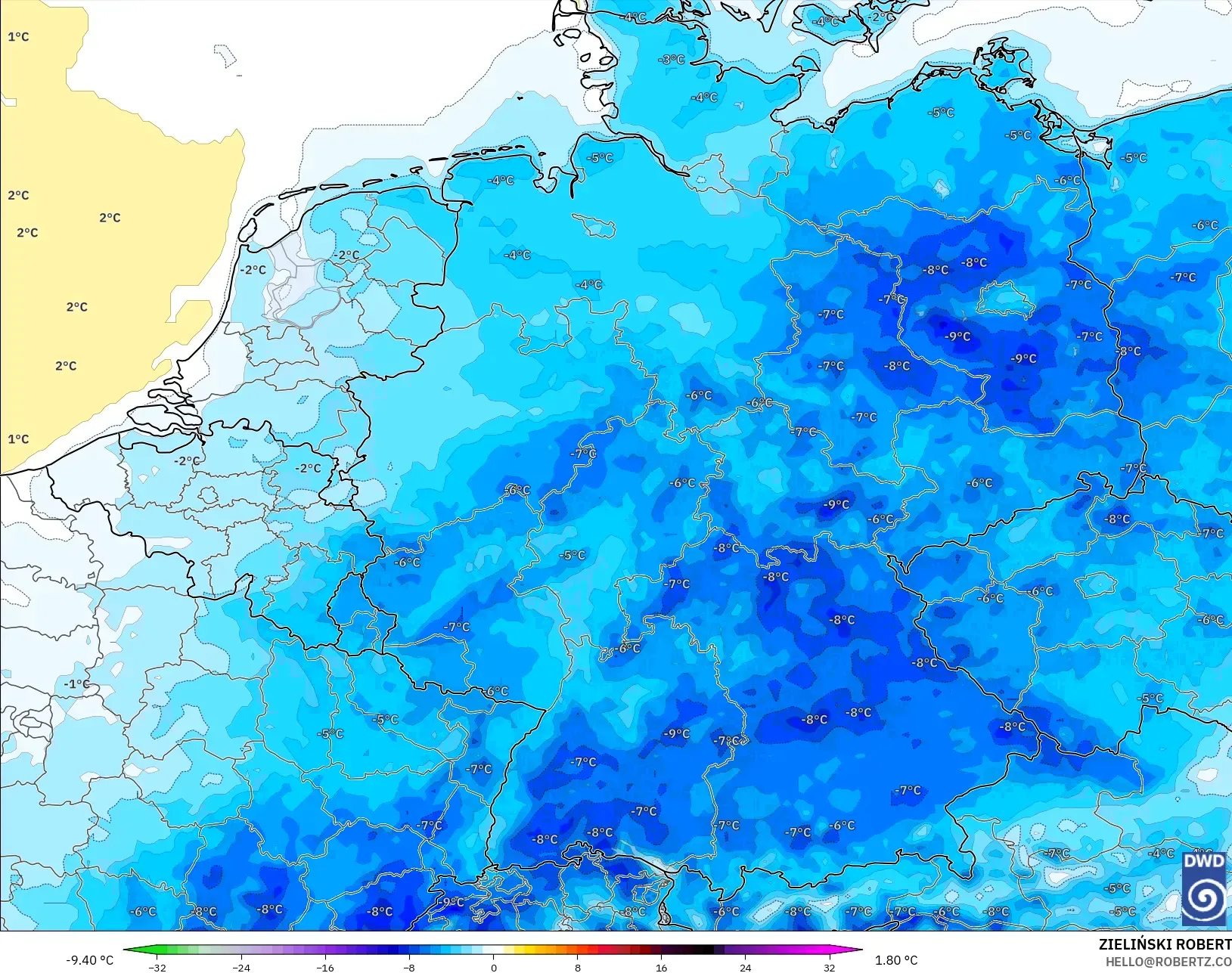 ICON modelo - Alemania, Anomalía de temperatura a 2 m