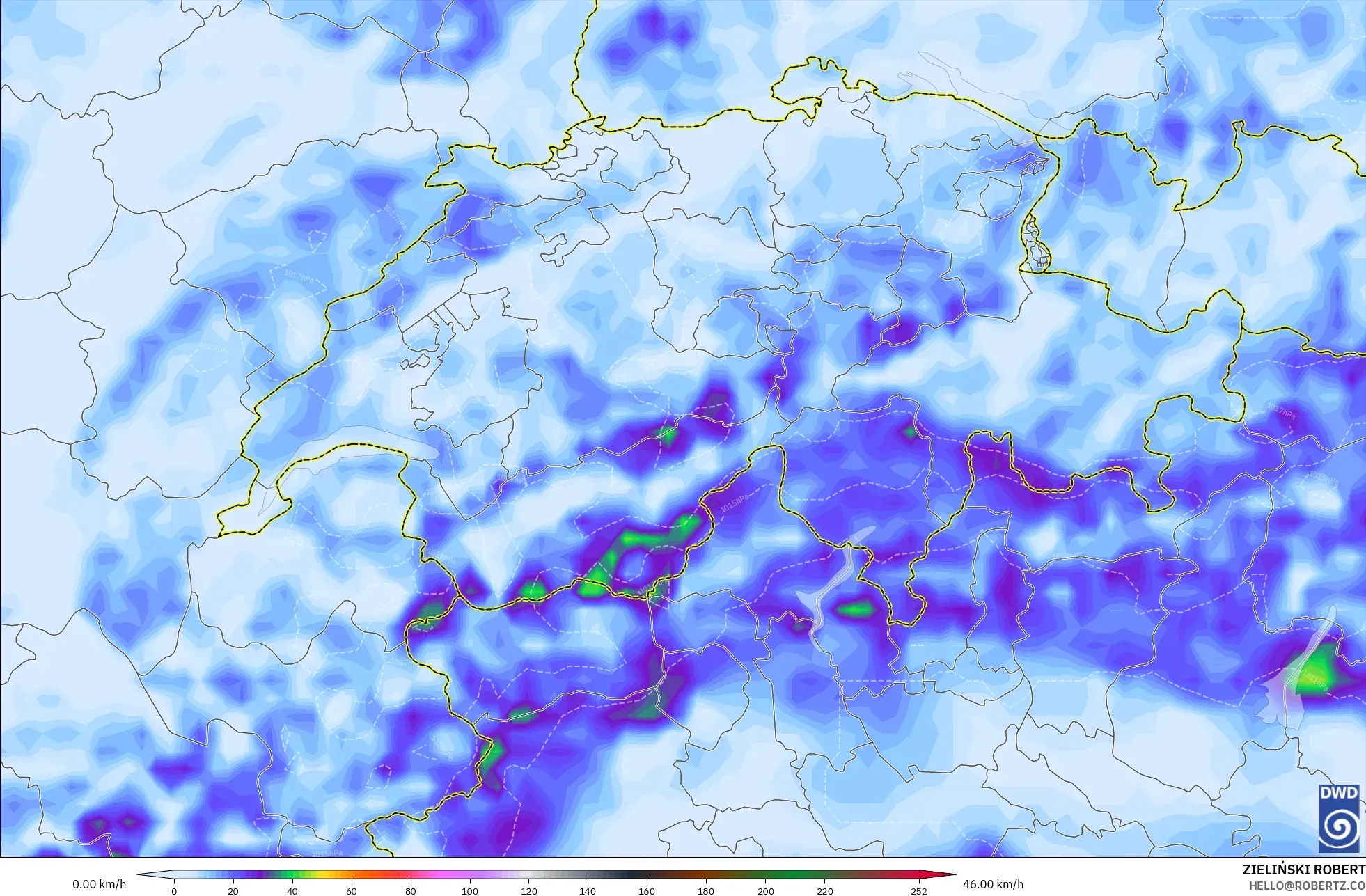 ICON modelo - Suiza, Ráfagas de viento