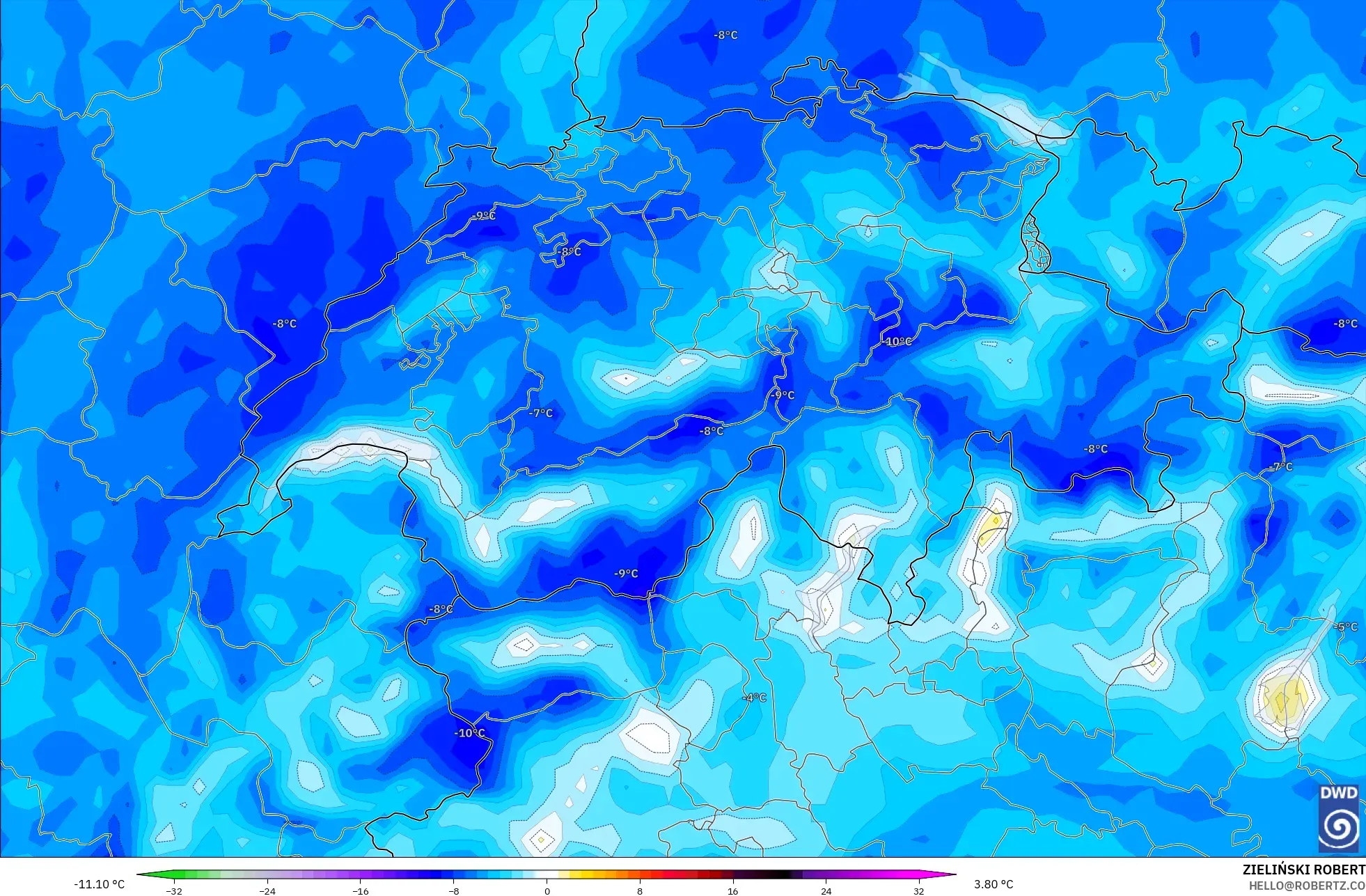 ICON modelo - Suiza, Anomalía de temperatura a 2 m