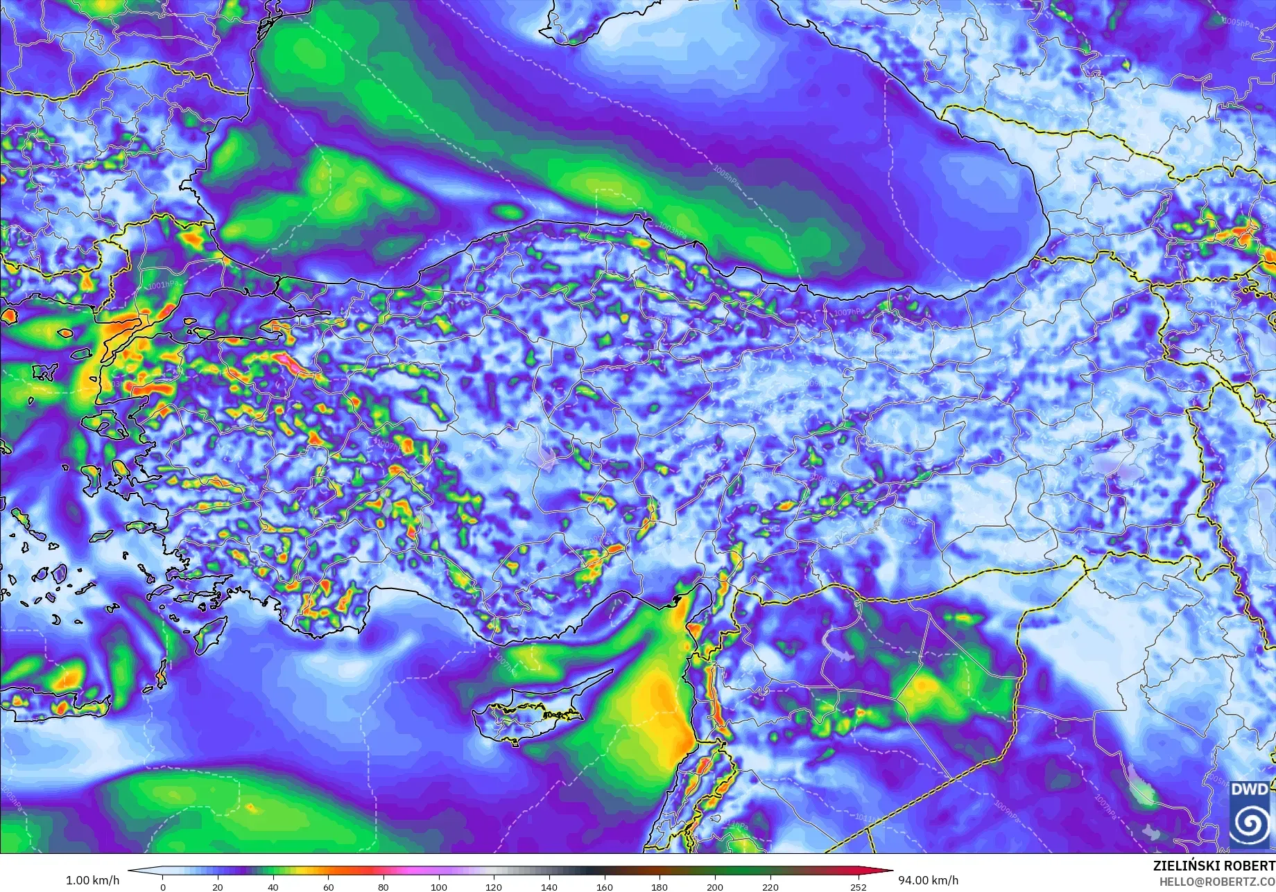 ICON modelo - Turquía, Ráfagas de Viento Máximas