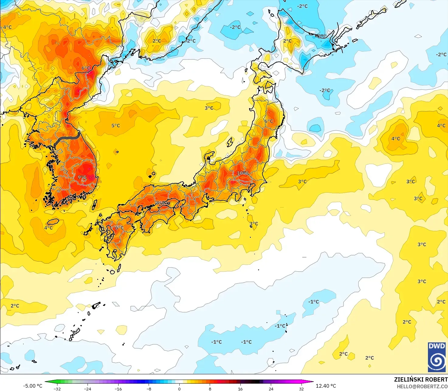 ICON modelo - Japón, Anomalía de temperatura a 2 m