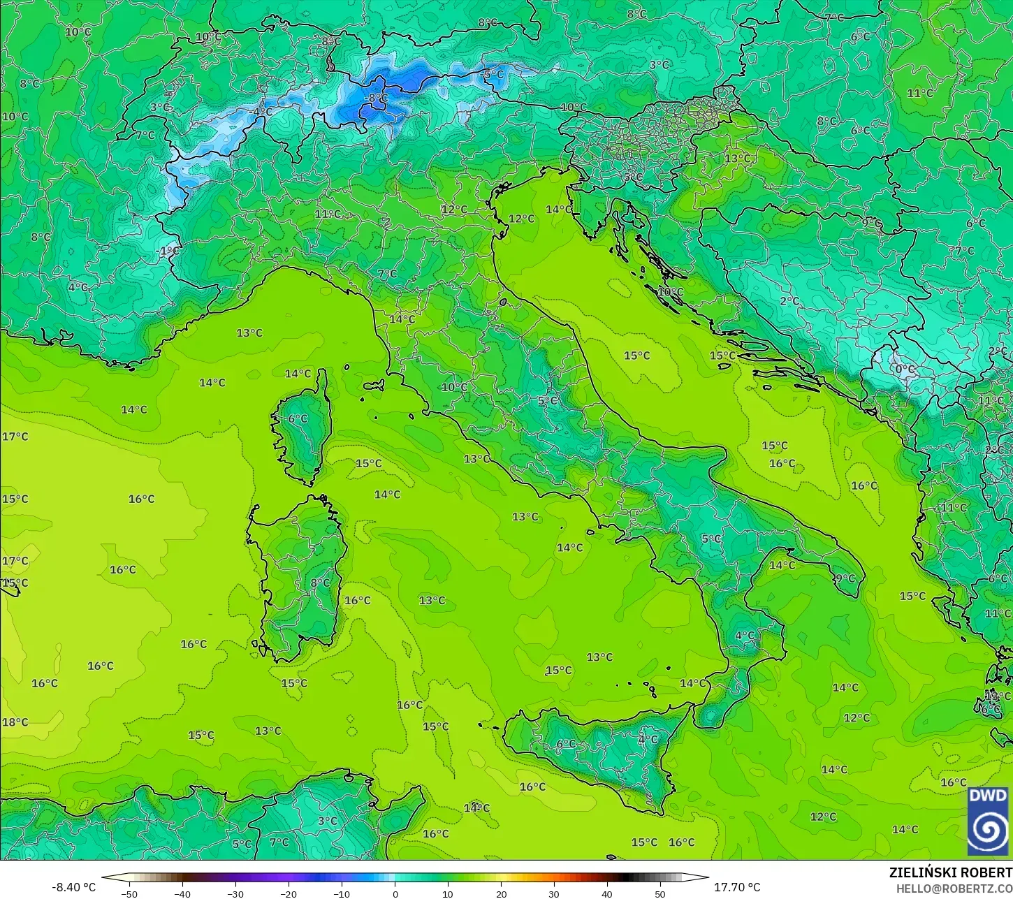 ICON modelo - Italia, Punto de rocío a 2 m