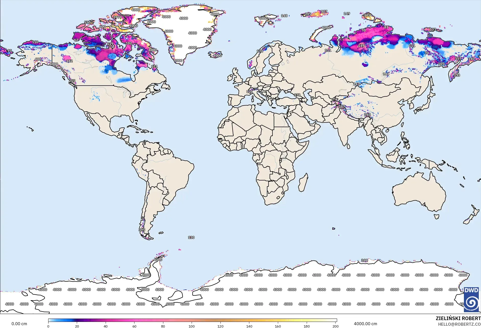 ICON modelo - Mundo, Profundidad de nieve