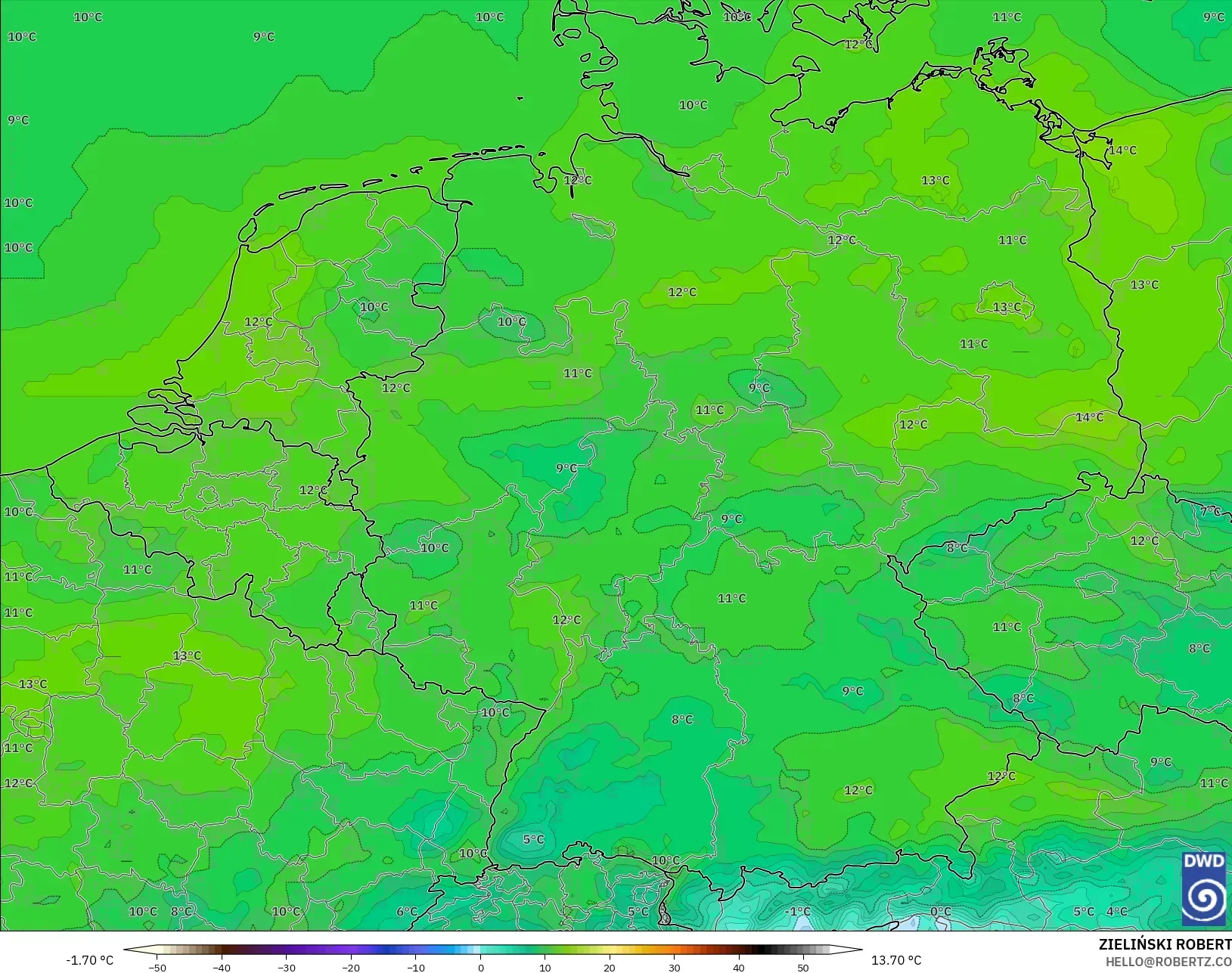 ICON modelo - Alemania, Punto de rocío a 2 m
