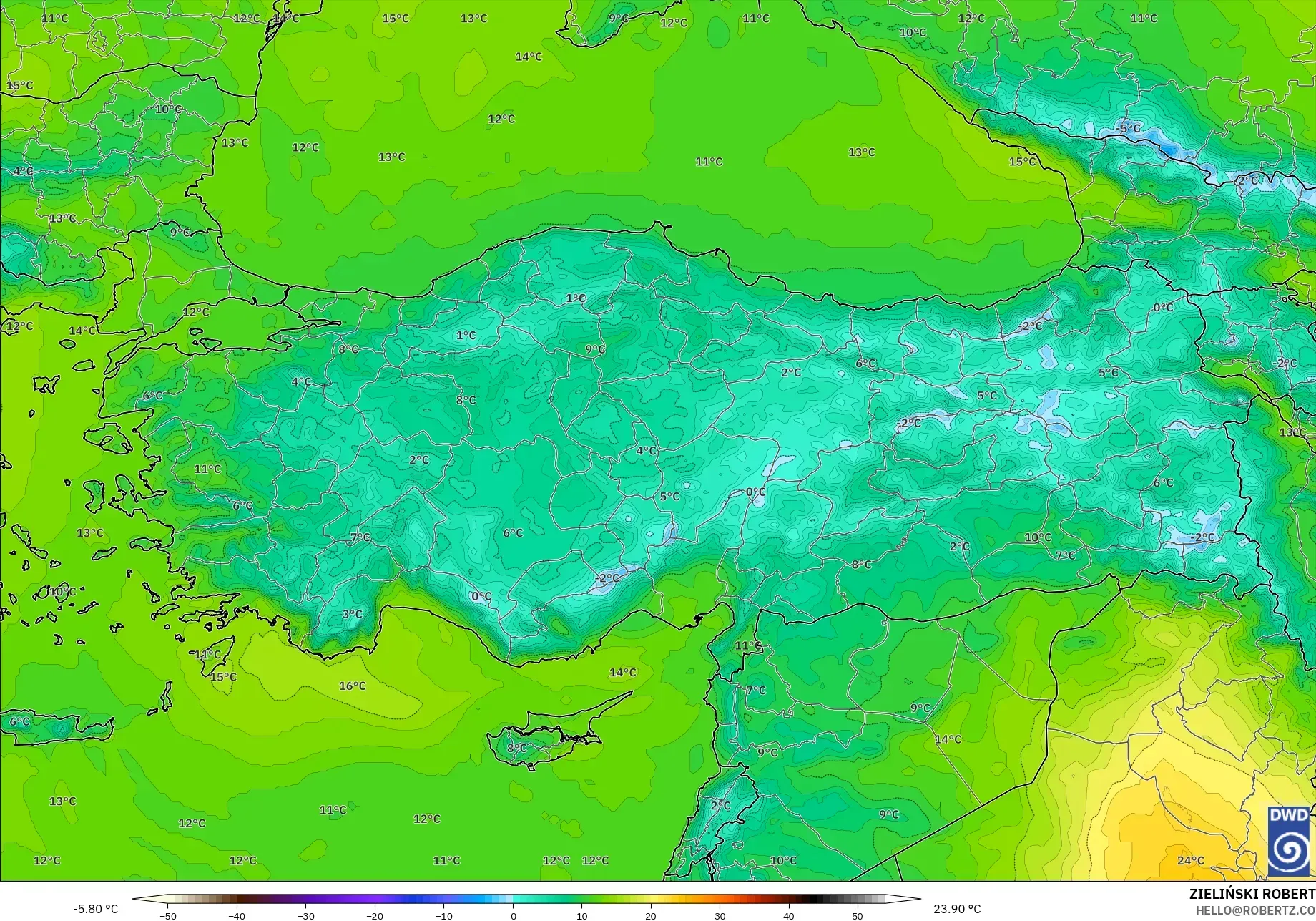 ICON modelo - Turquía, Temperatura a 850 hPa