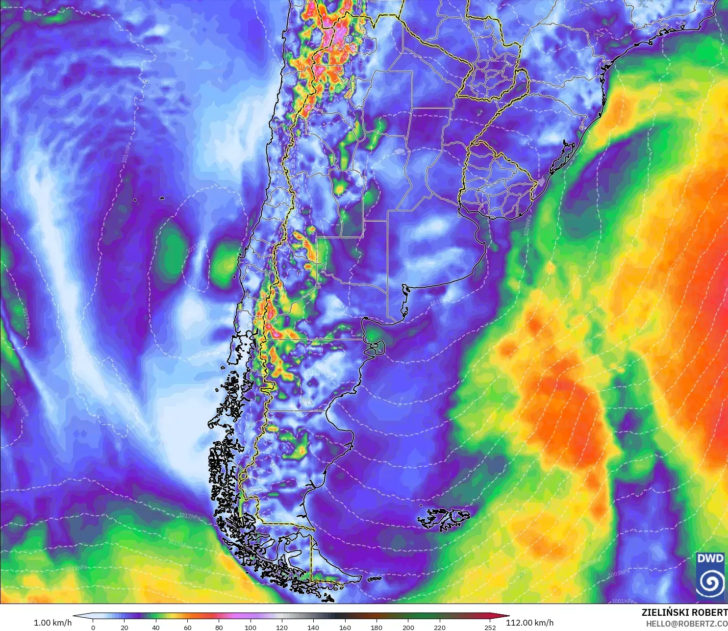 ICON modelo - Argentina, Ráfagas de Viento Máximas