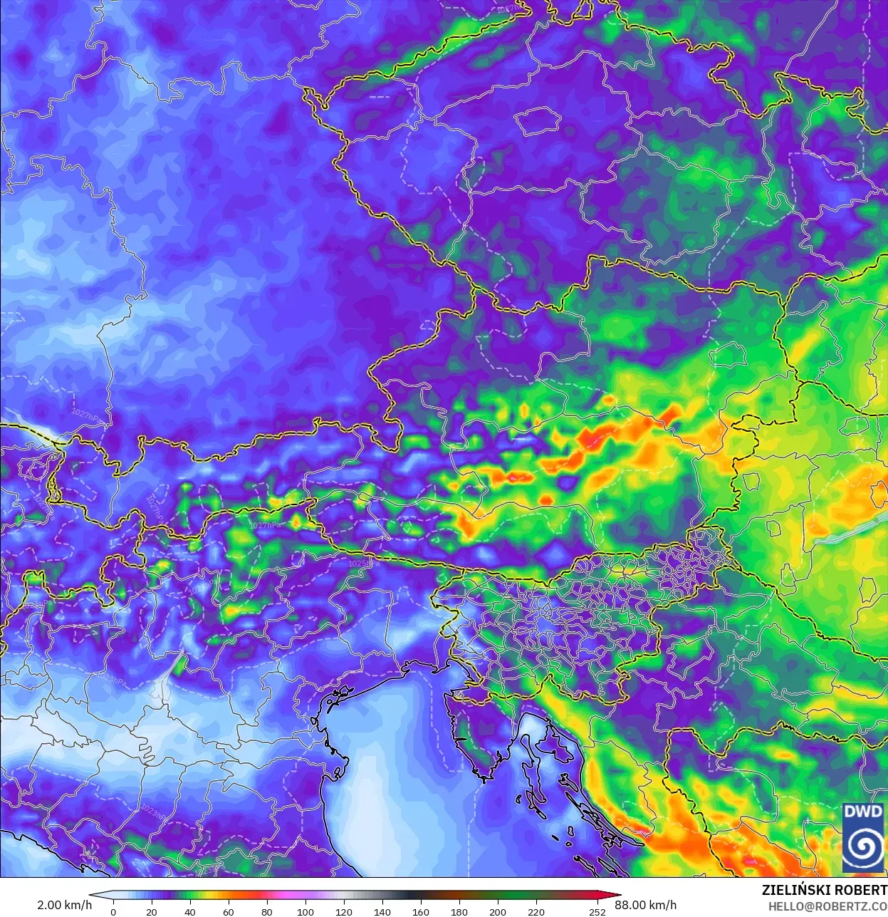 ICON modelo - Austria, Ráfagas de Viento Máximas