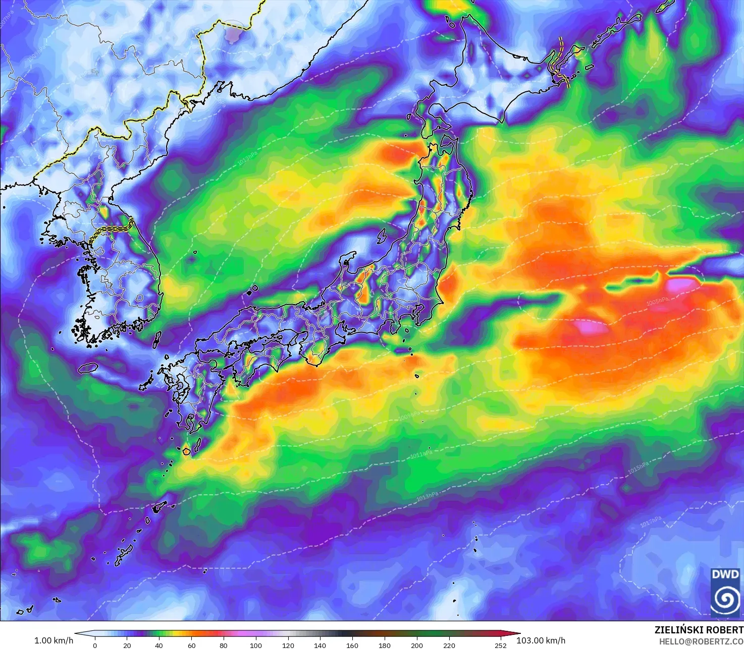 ICON modelo - Japón, Ráfagas de Viento Máximas