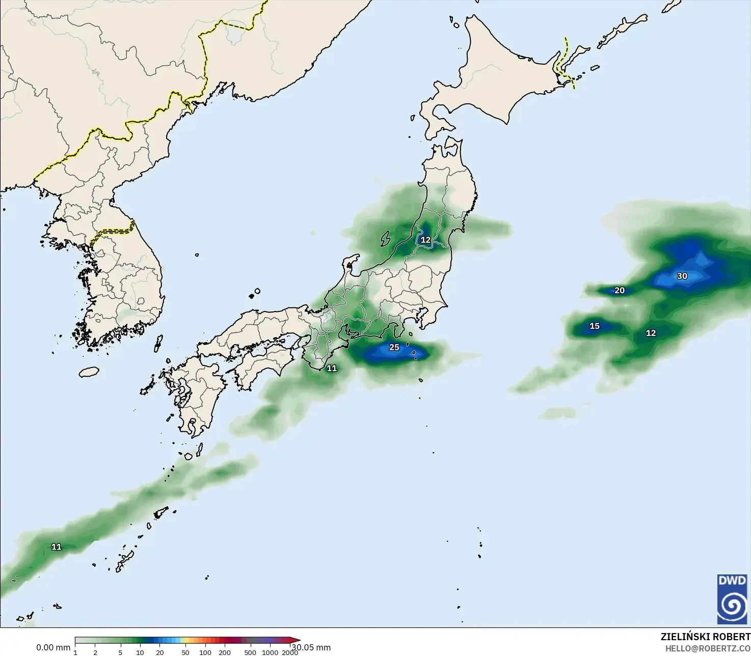 ICON modelo - Japón, Acumulación de precipitación