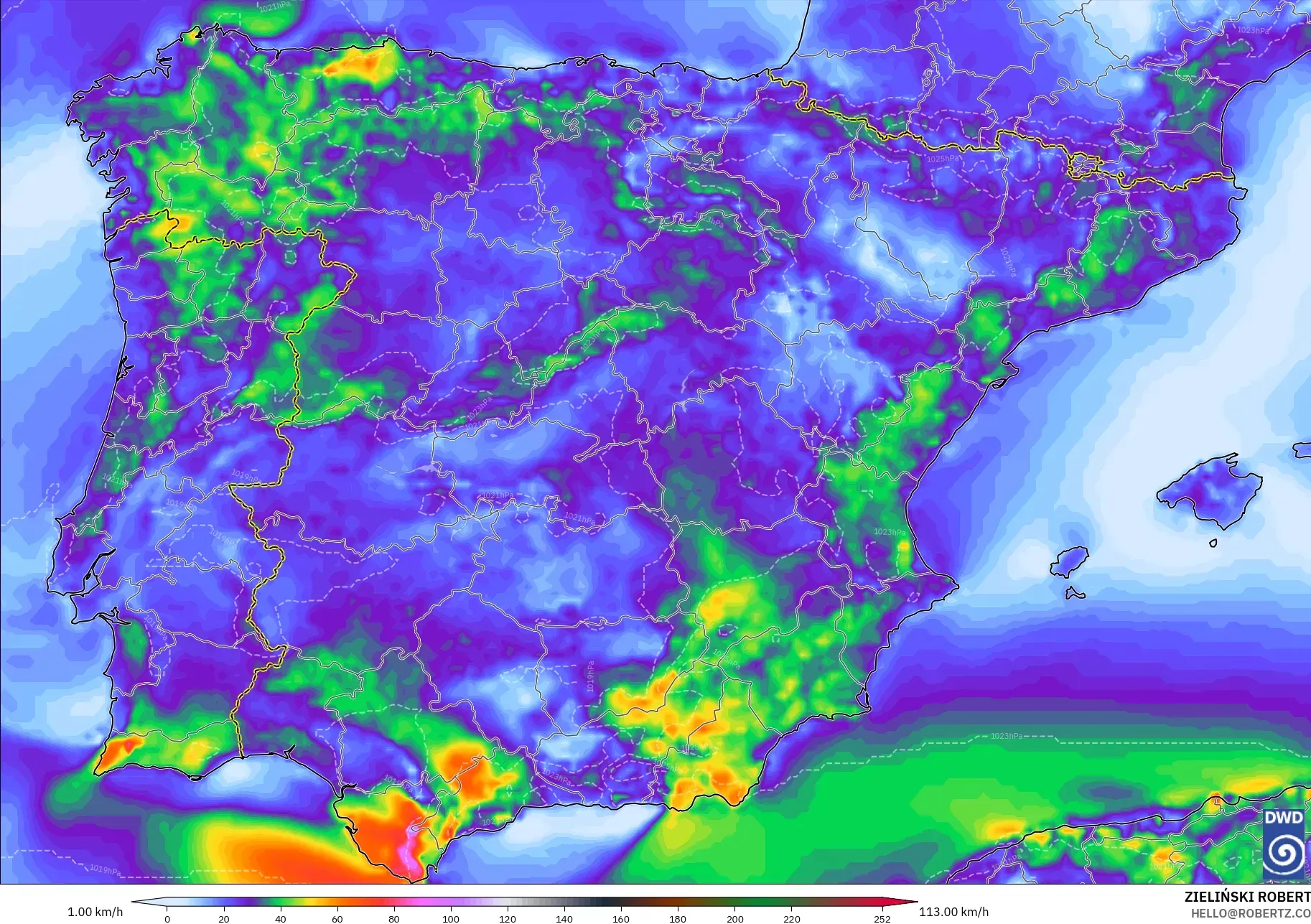 ICON modelo - España, Ráfagas de Viento Máximas