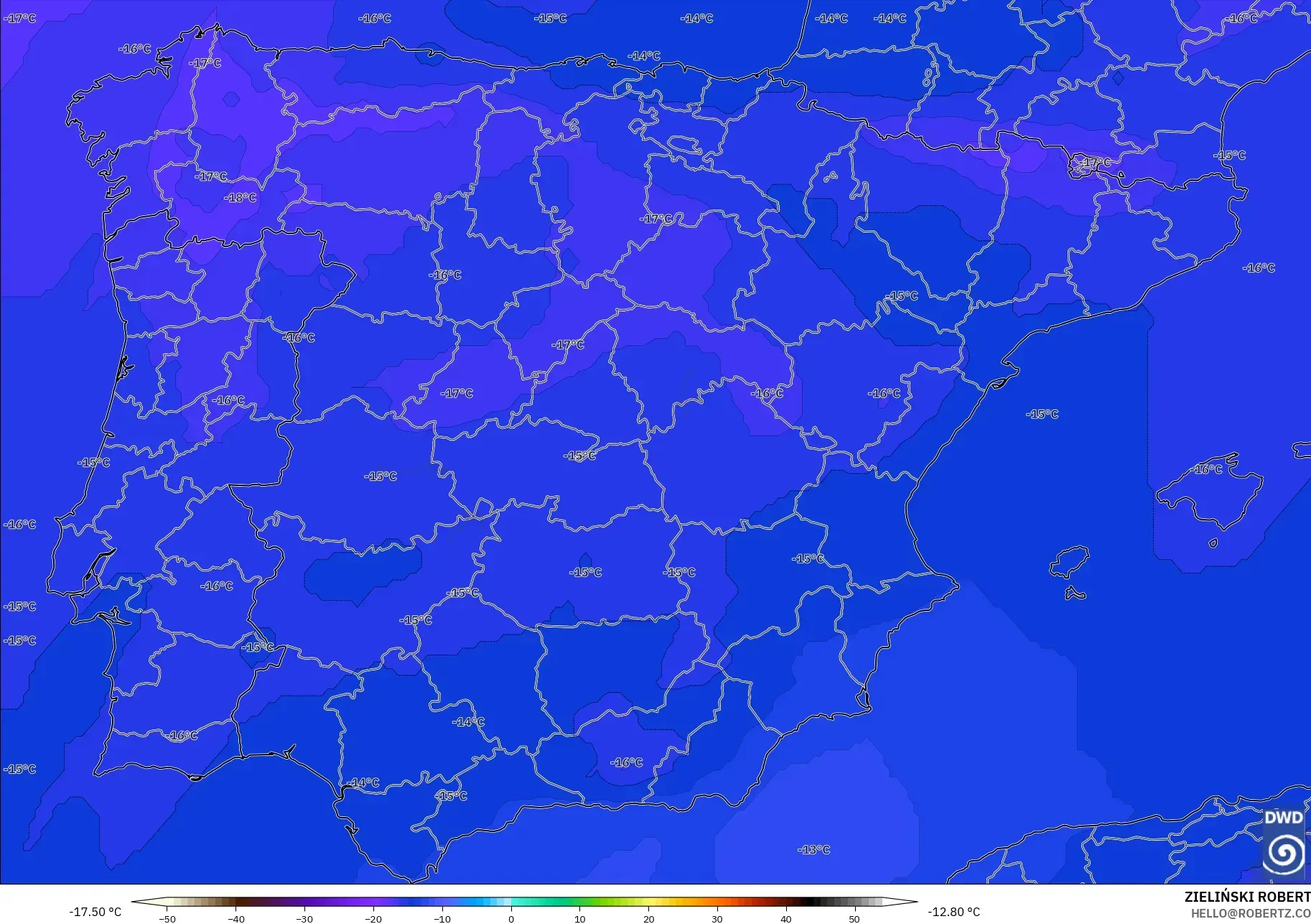 ICON modelo - España, Temperatura a 500 hPa