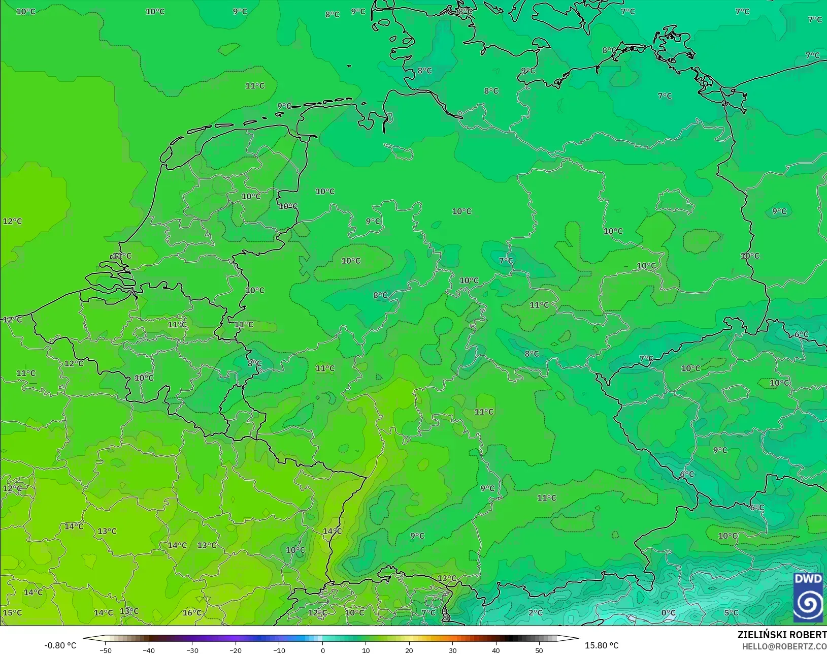 ICON modelo - Alemania, Temperatura a 850 hPa