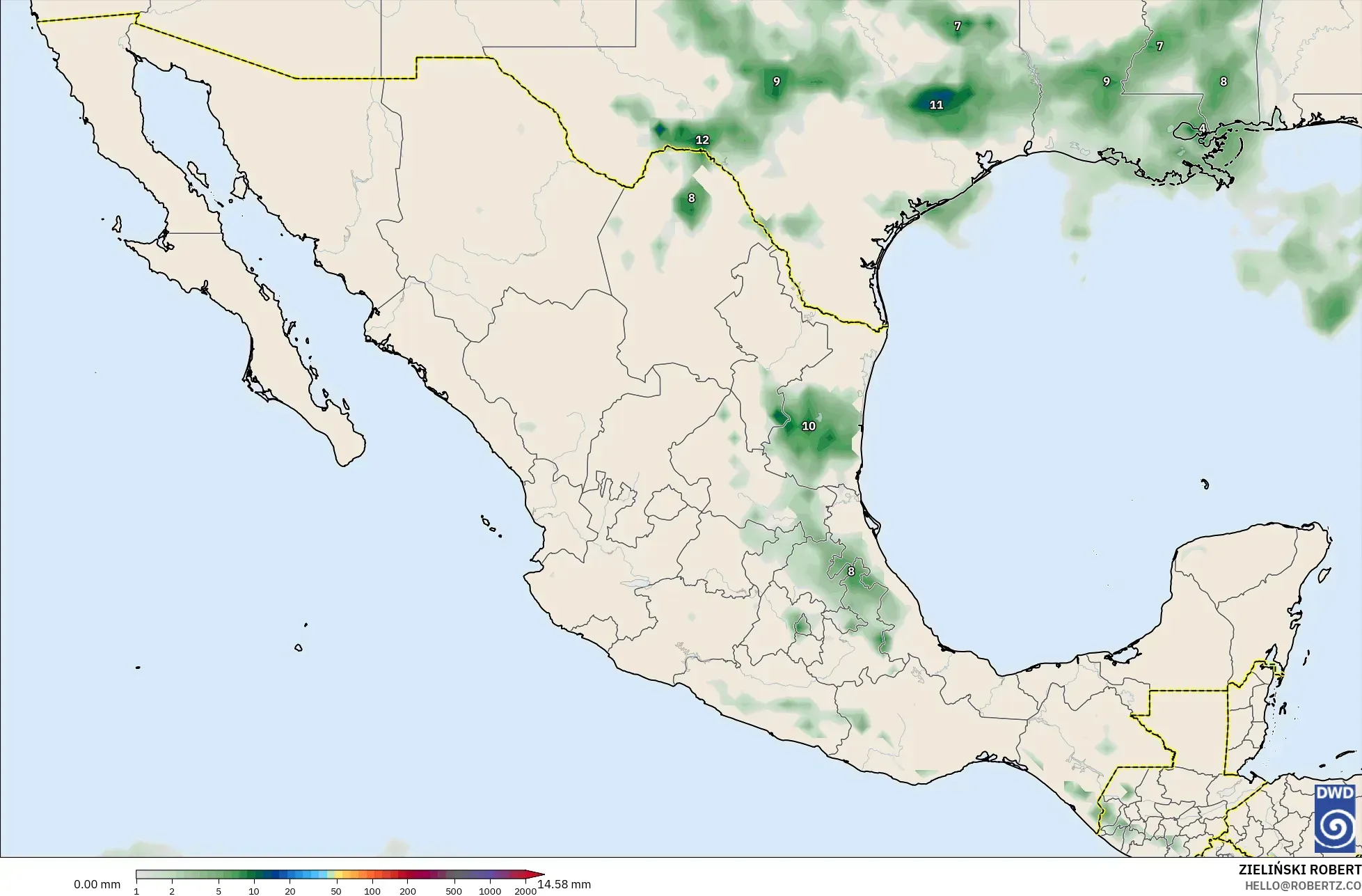 ICON modelo - México, Acumulación de precipitación
