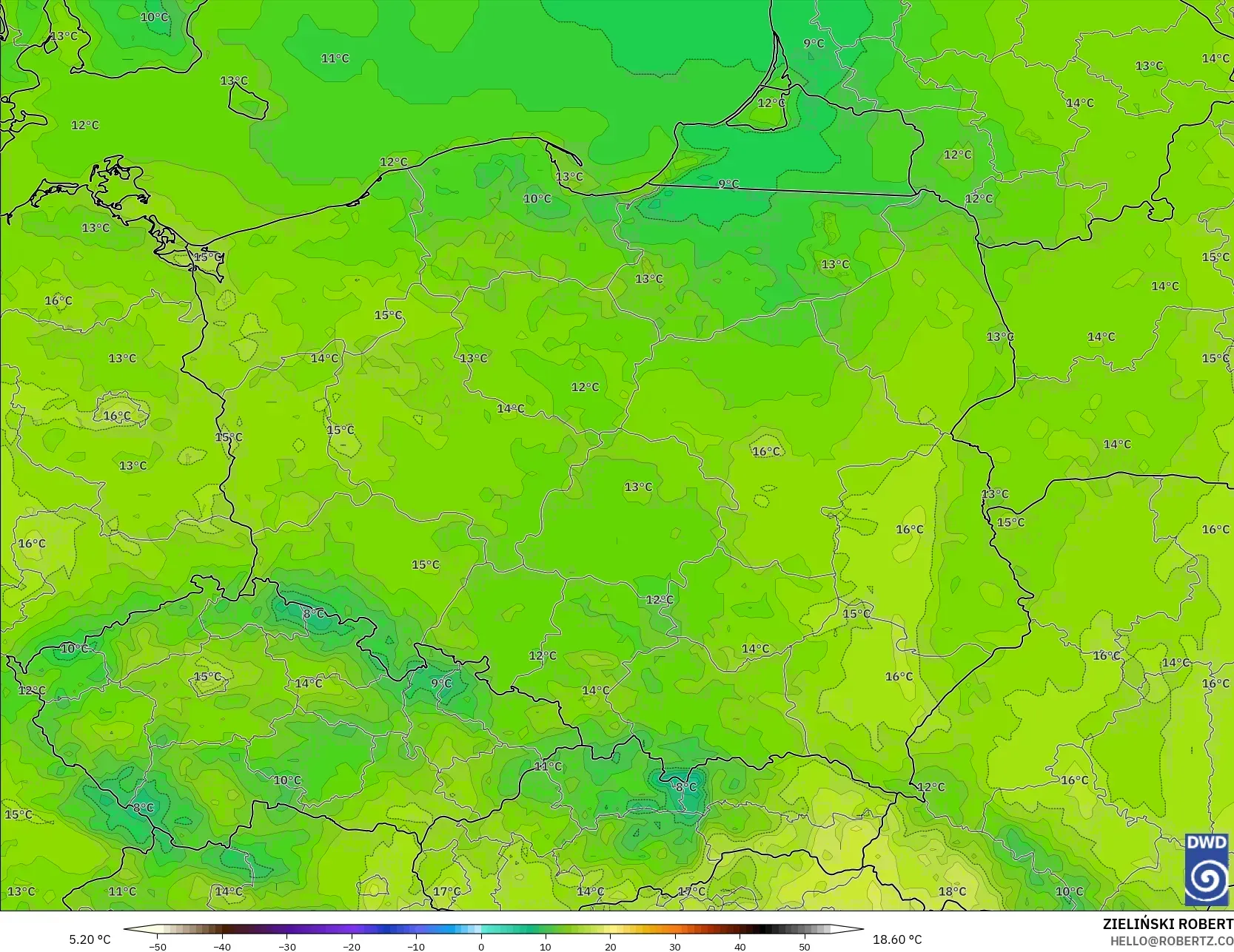ICON modelo - Polonia, Temperatura a 2 m