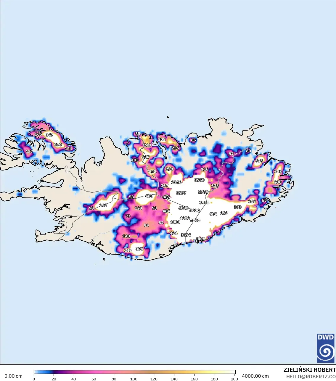 ICON modelo - Islandia, Profundidad de nieve