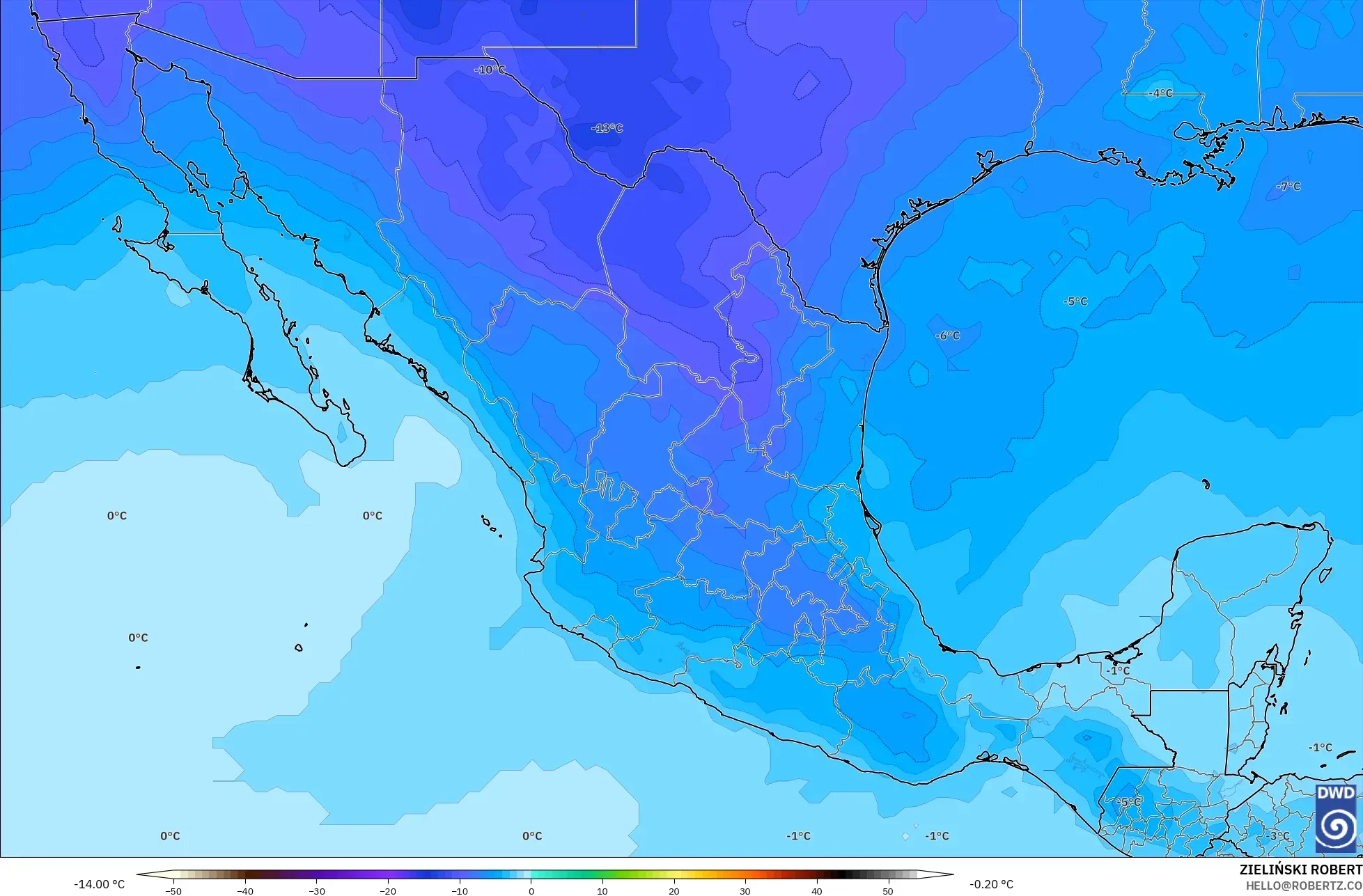 ICON modelo - México, Temperatura a 500 hPa