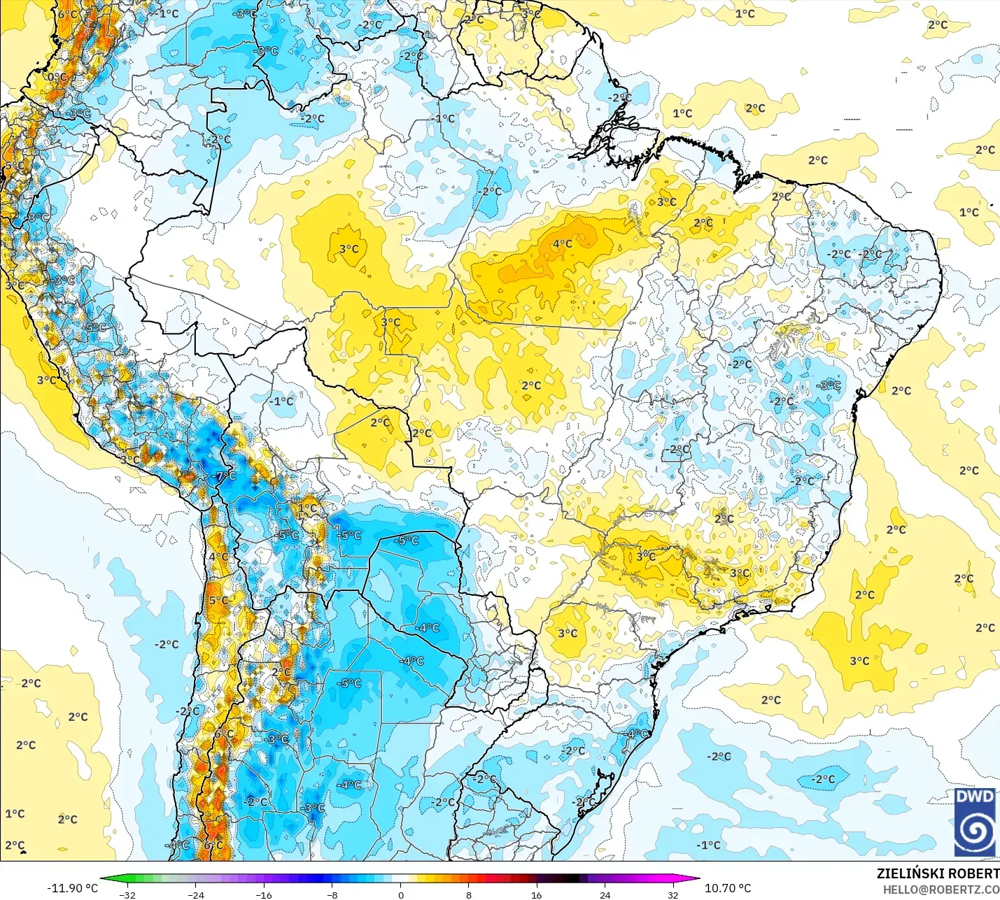 ICON modelo - Brasil, Anomalía de temperatura a 2 m