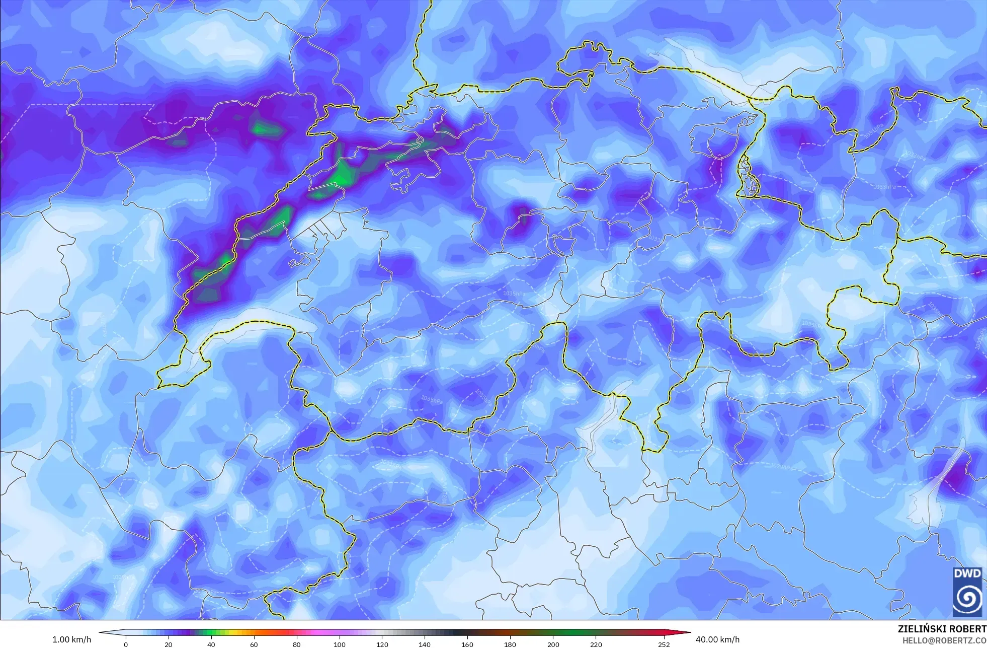 ICON modelo - Suiza, Ráfagas de Viento Máximas