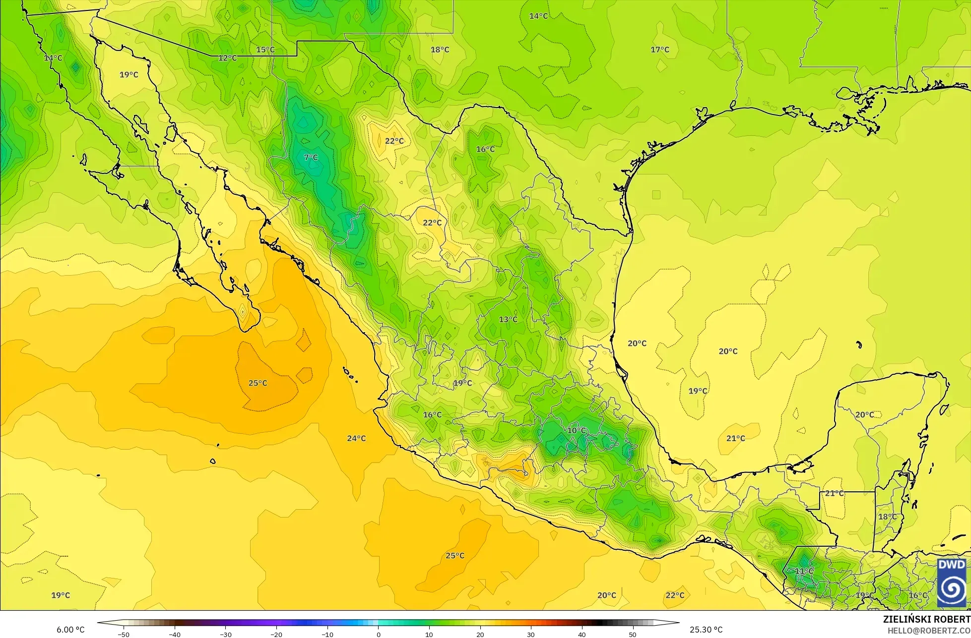 ICON modelo - México, Temperatura a 850 hPa