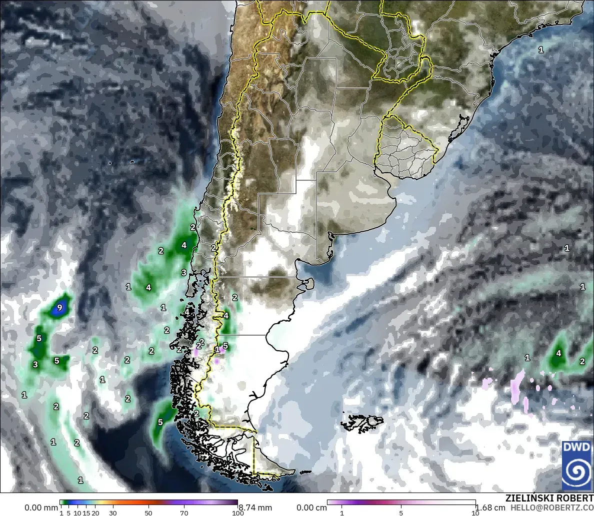 ICON modelo - Argentina, Precipitación, nubes y presión