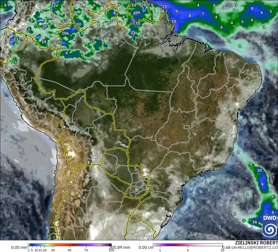 ICON modelo - Brasil, Precipitación, nubes y presión