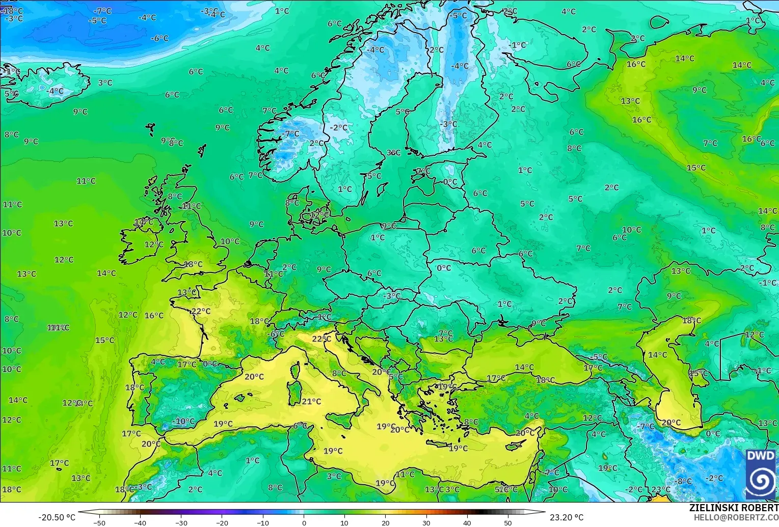 ICON modelo - Europa, Punto de rocío a 2 m