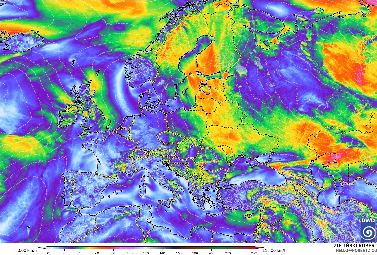 ICON modelo - Europa, Ráfagas de viento