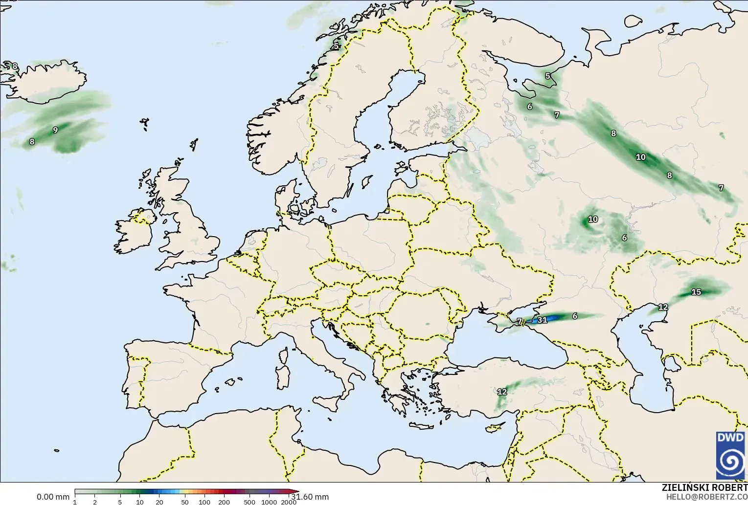 ICON modelo - Europa, Acumulación de precipitación