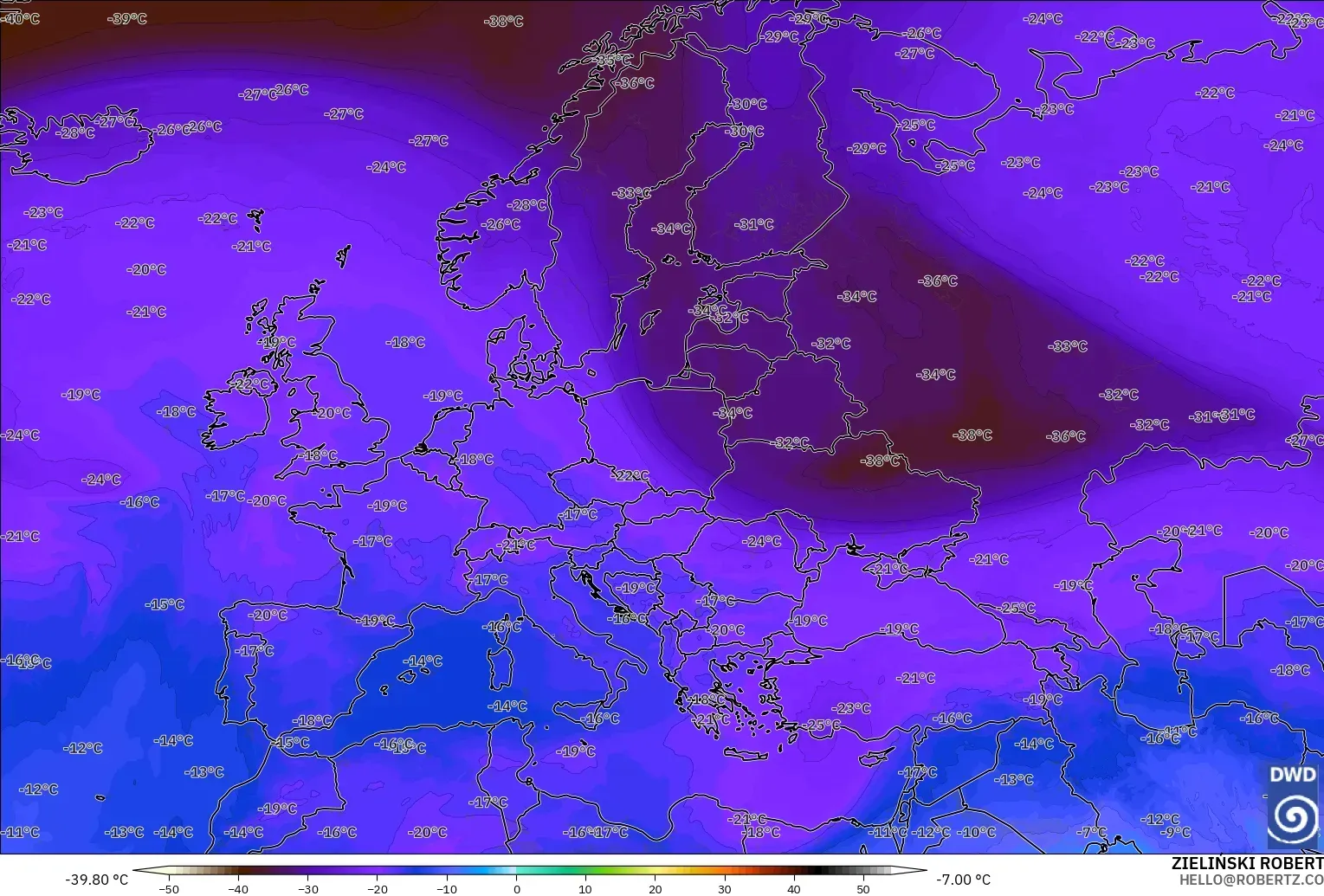 ICON modelo - Europa, Temperatura a 500 hPa