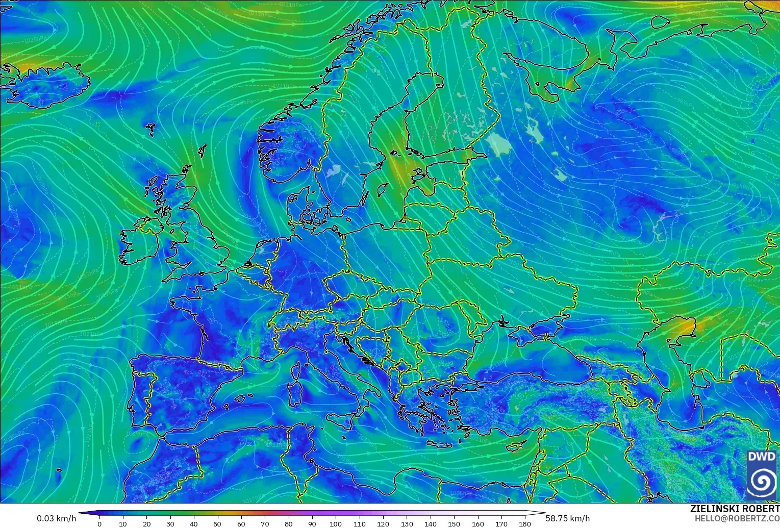 ICON modelo - Europa, Viento a 10 m