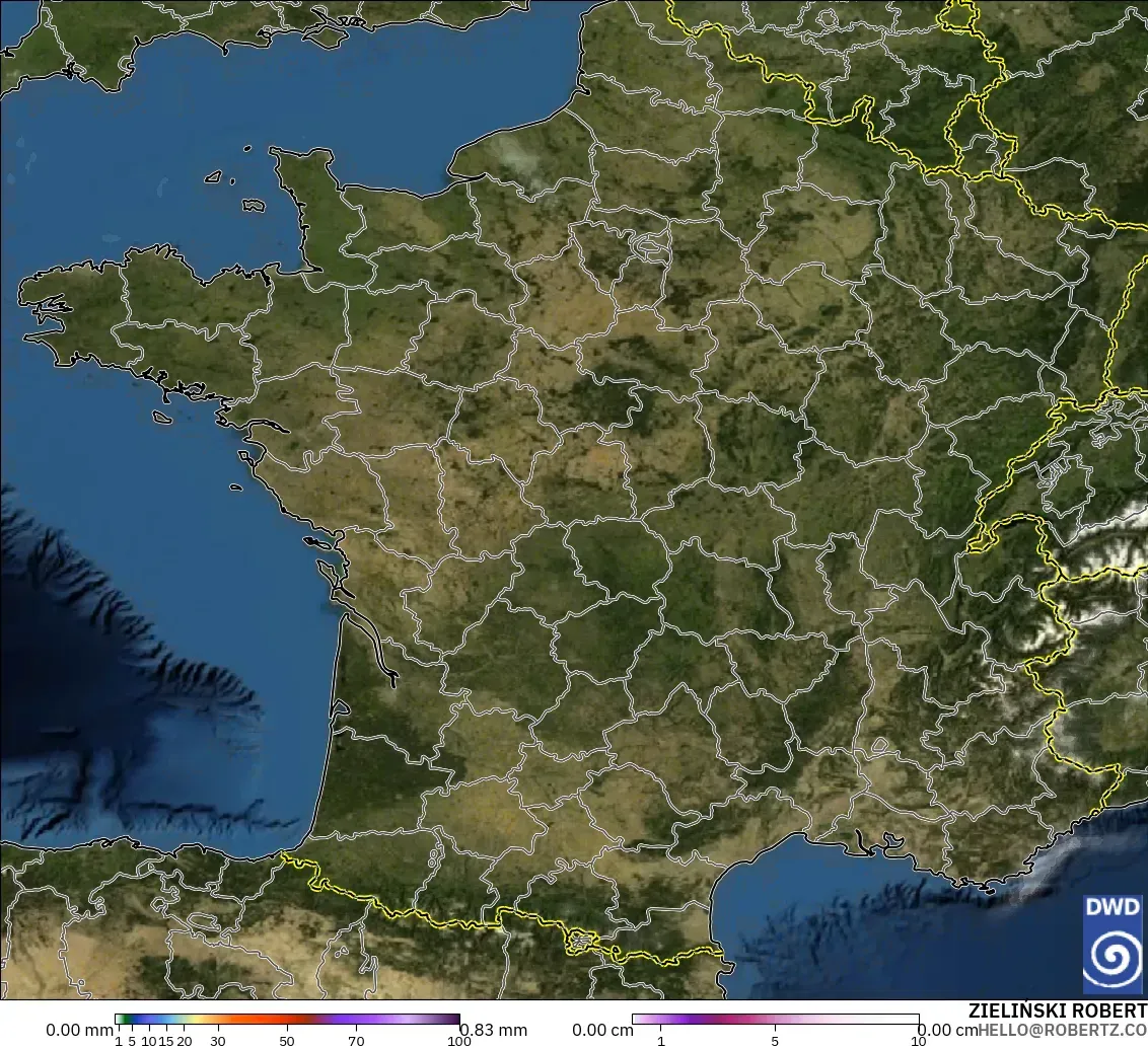 ICON modelo - Francia, Precipitación, nubes y presión