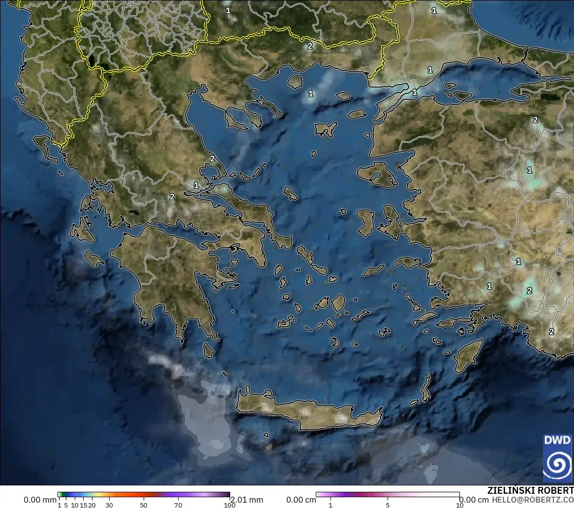 ICON modelo - Grecia, Precipitación, nubes y presión
