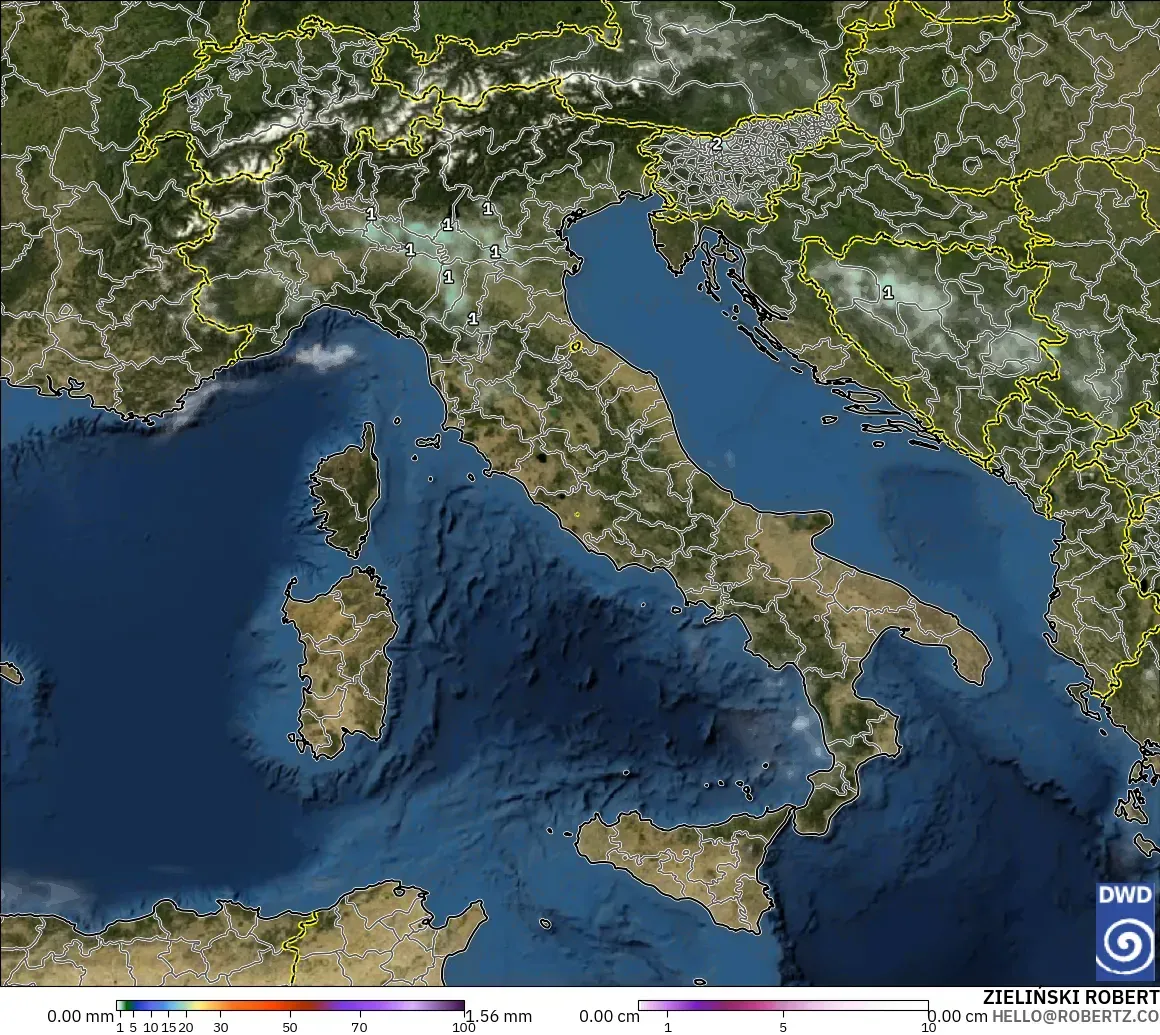 ICON modelo - Italia, Precipitación, nubes y presión