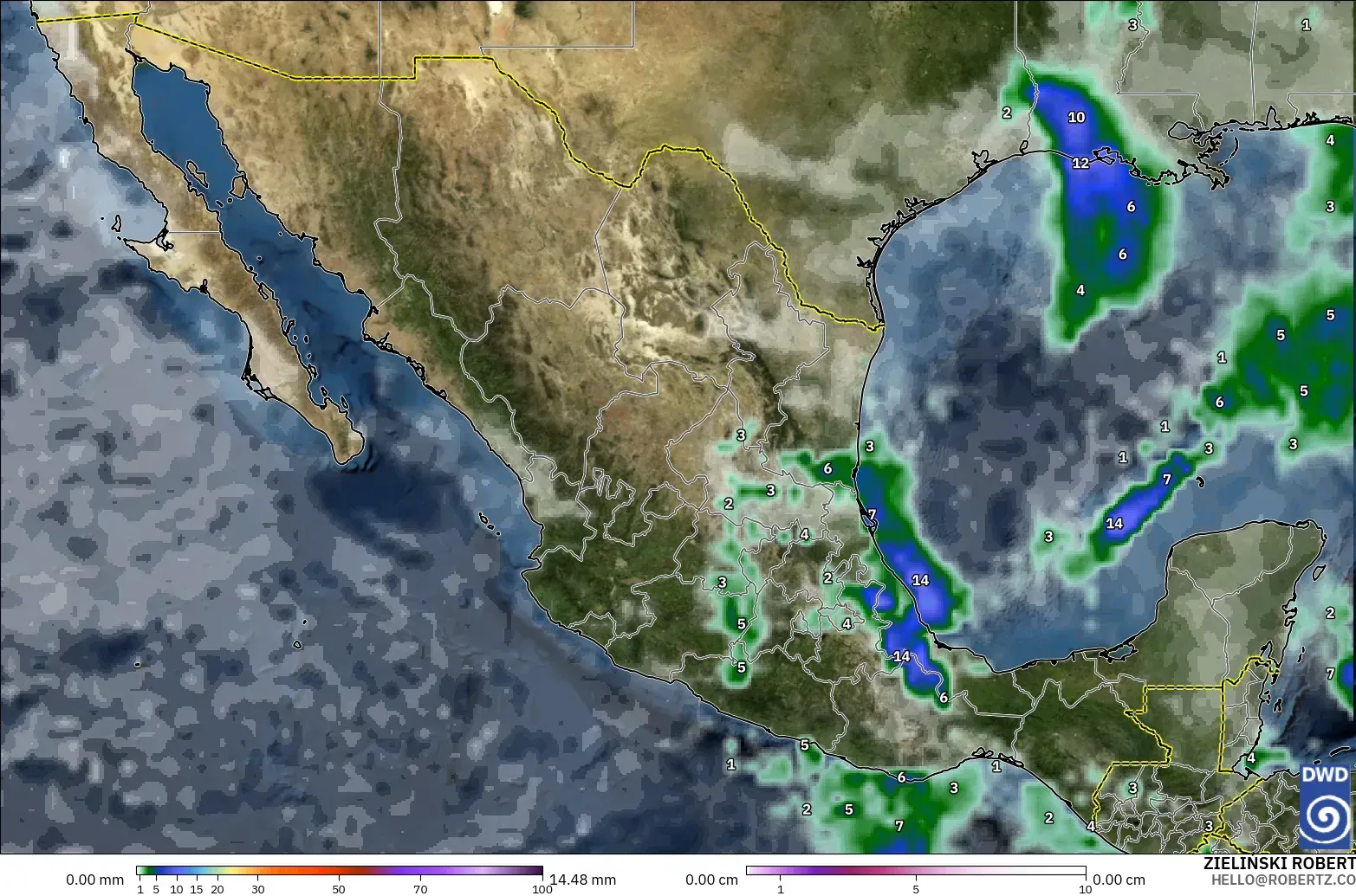ICON modelo - México, Precipitación, nubes y presión