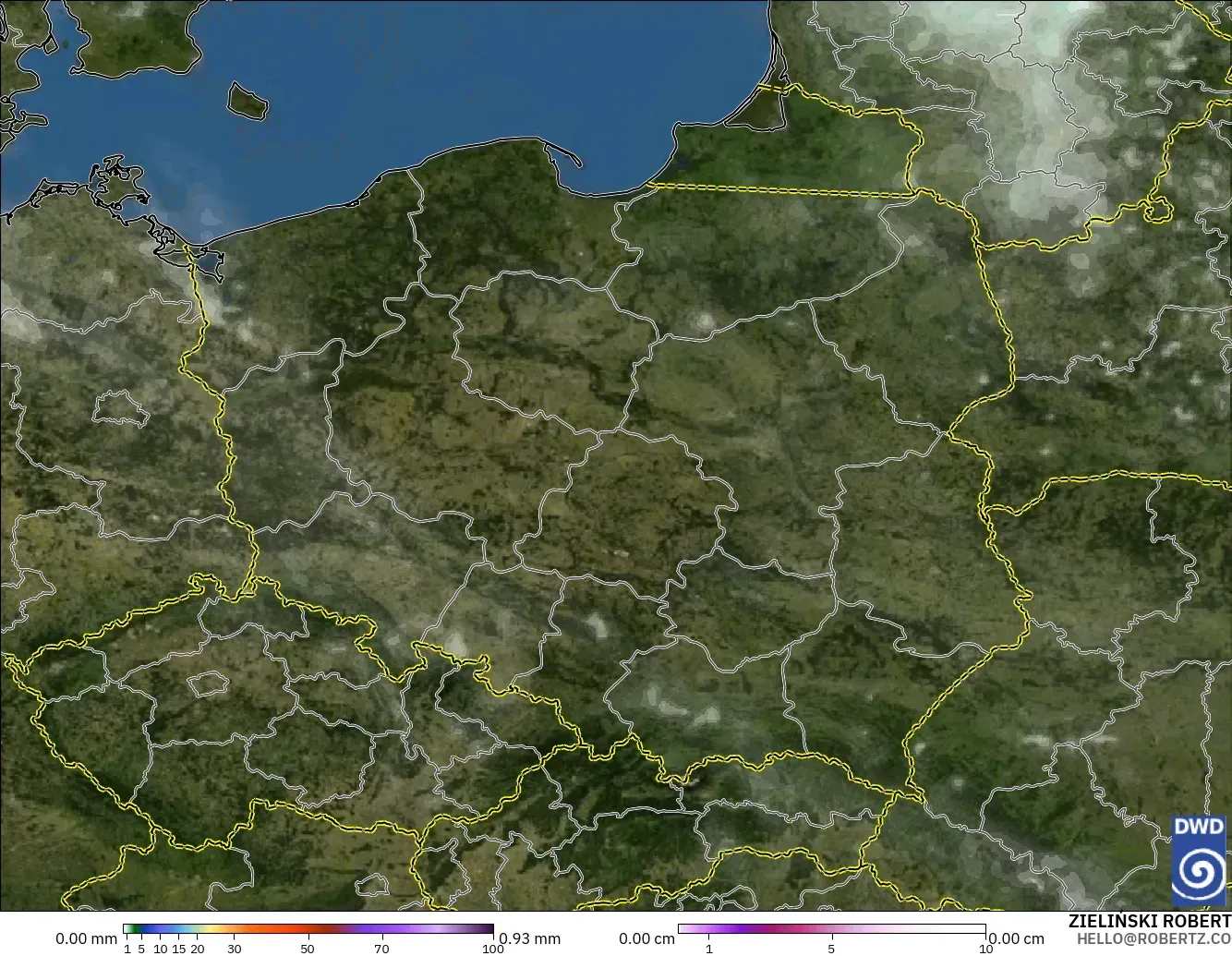 ICON modelo - Polonia, Precipitación, nubes y presión