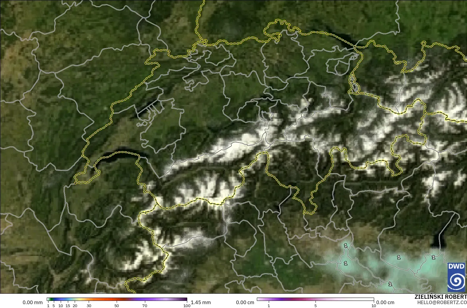 ICON modelo - Suiza, Precipitación, nubes y presión